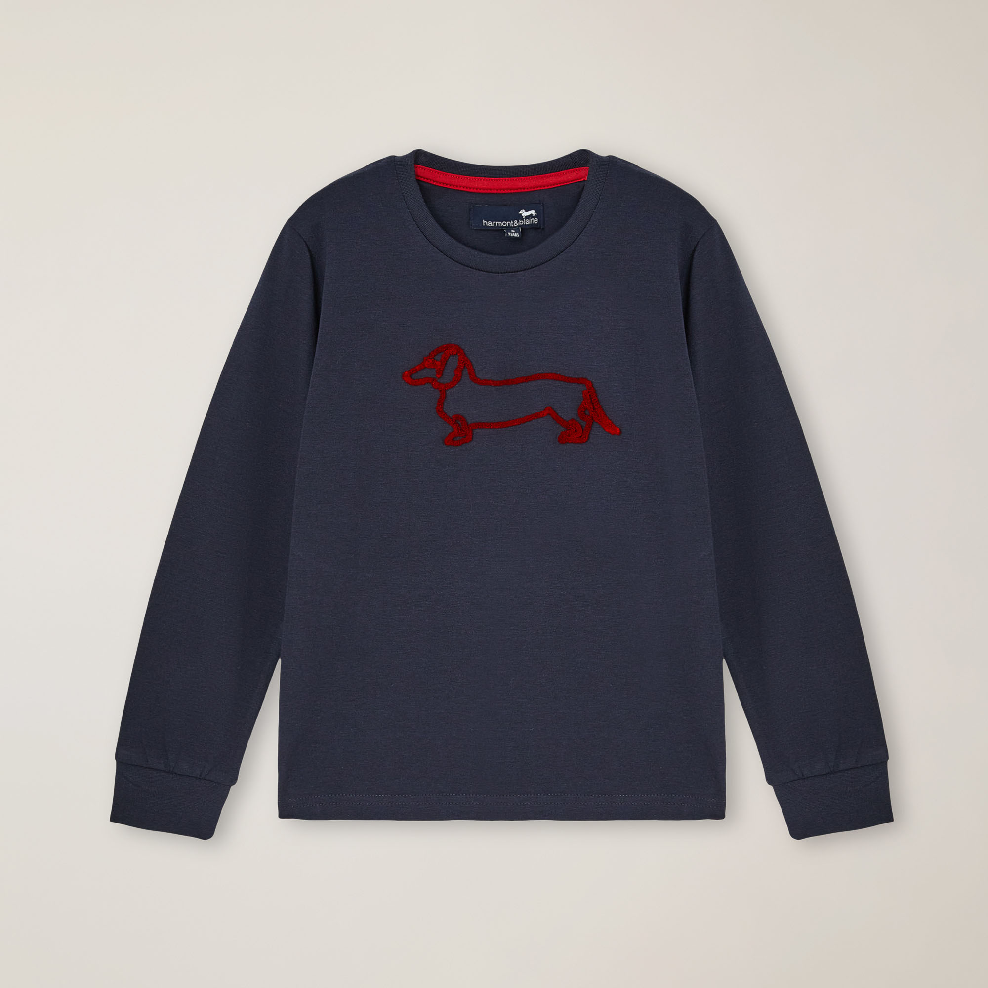 Crew-neck T-shirt with dachshund embroidery, Navy blue, large image number 0
