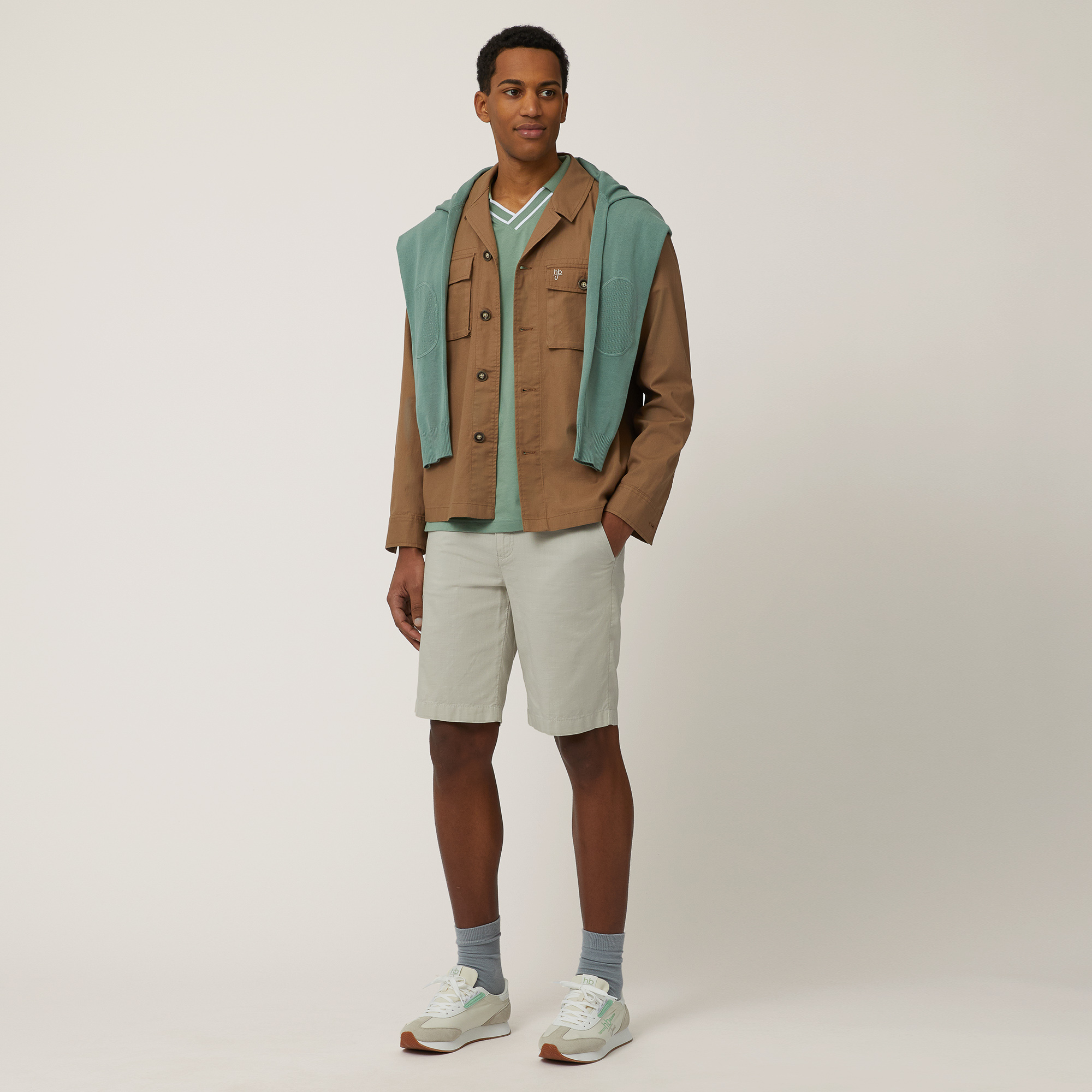 Slub Cotton Overshirt, Light Brown, large image number 3