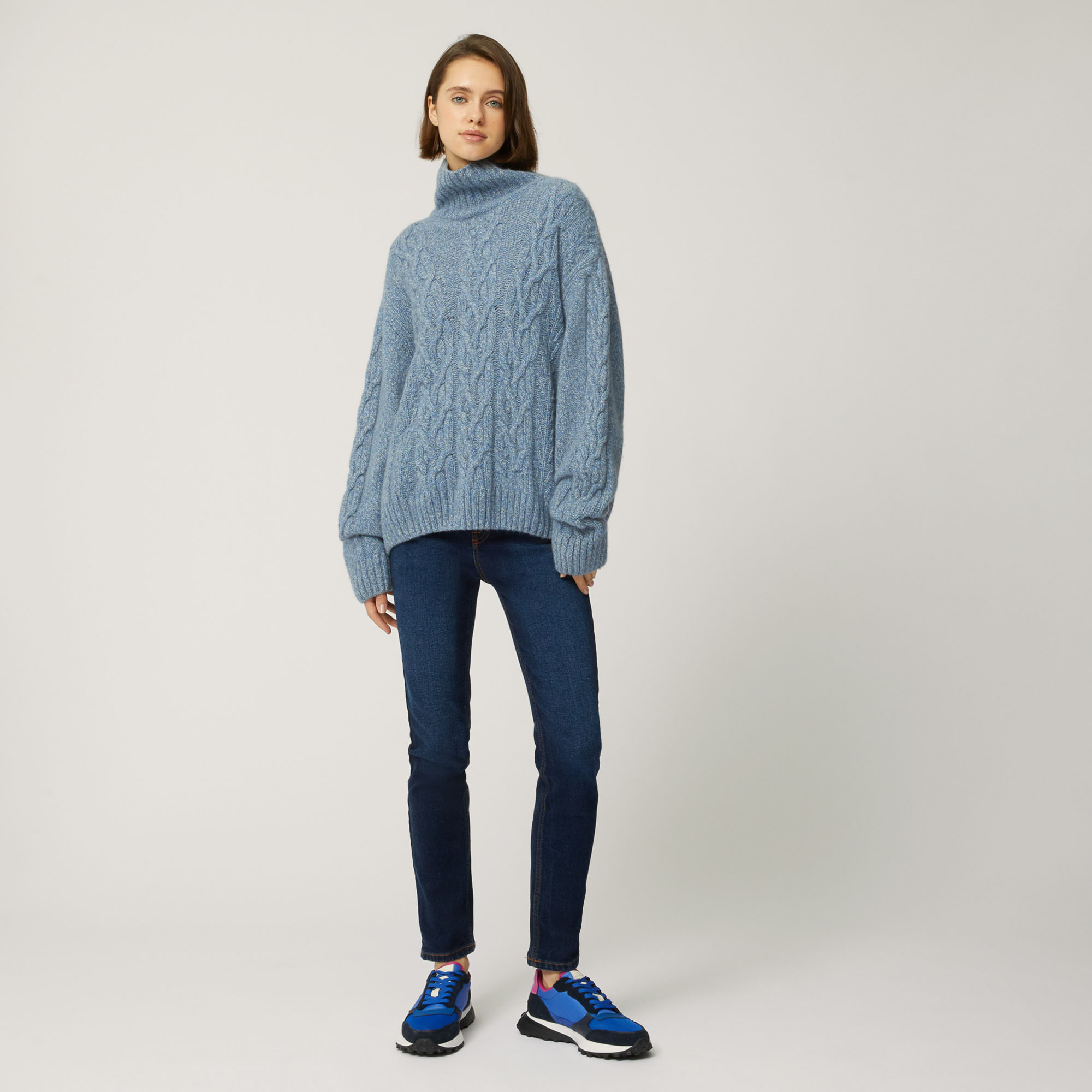 Dolcevita In Cashmere Con Trecce, Blu, large image number 3