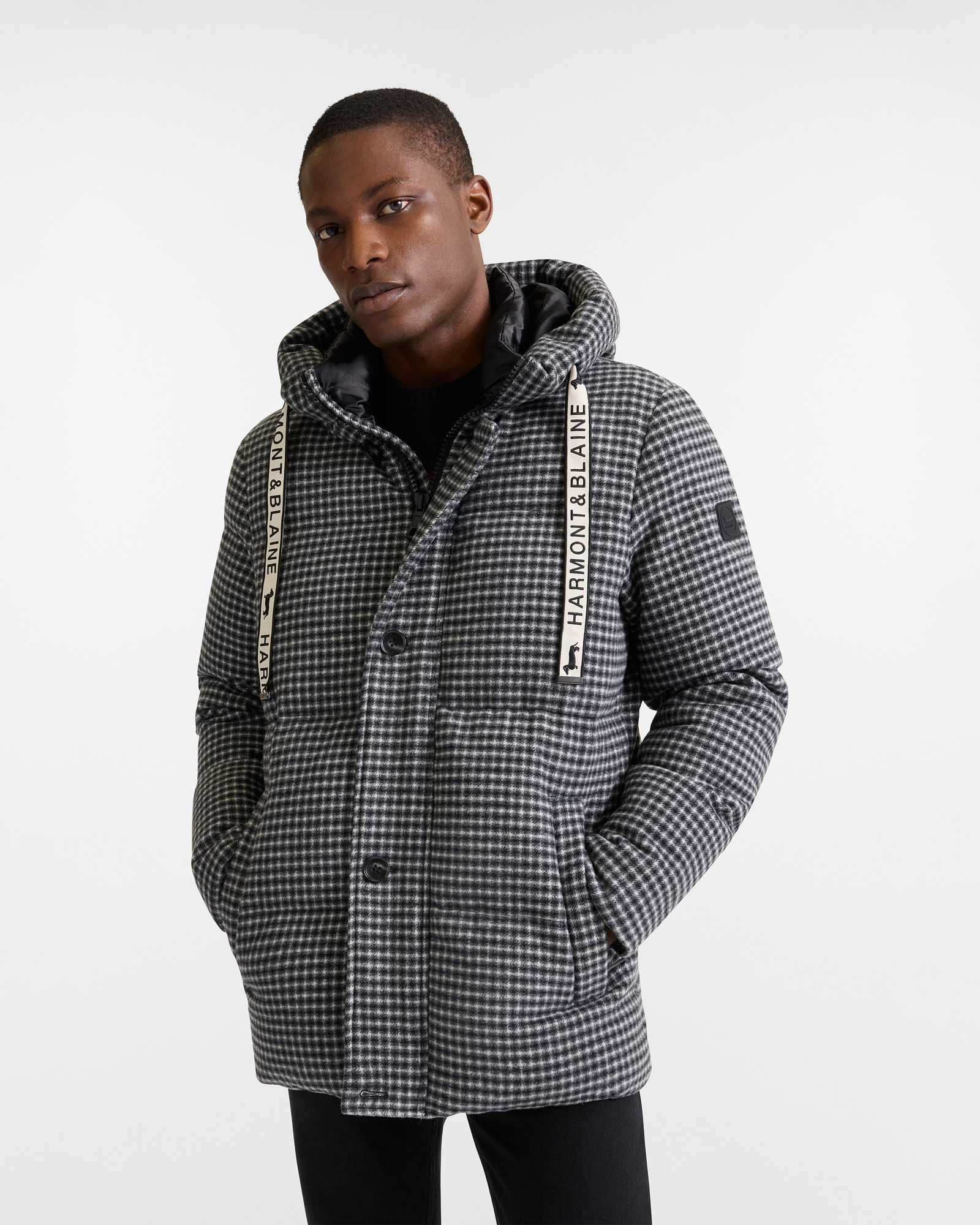 Wool Blend Jacket with Check Fabric