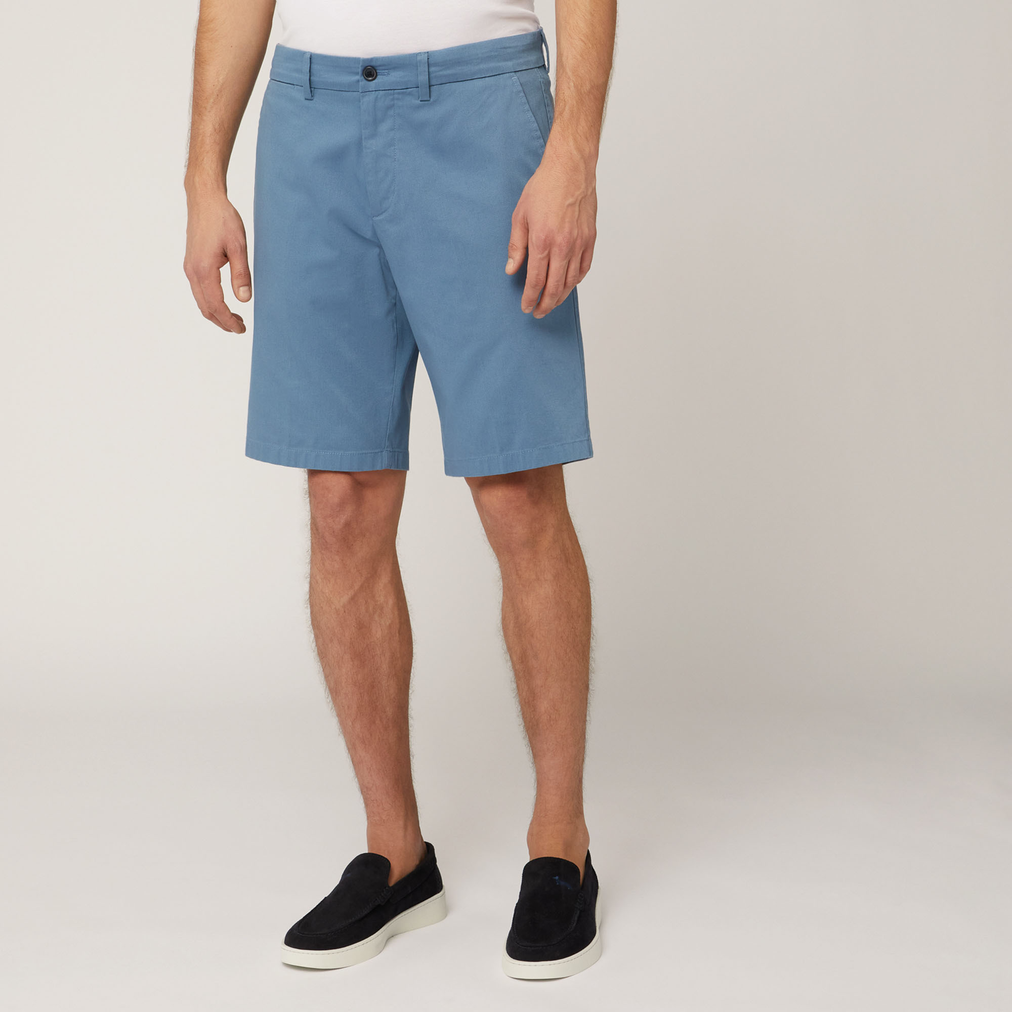Stretch Cotton Bermuda Shorts, Blue, large