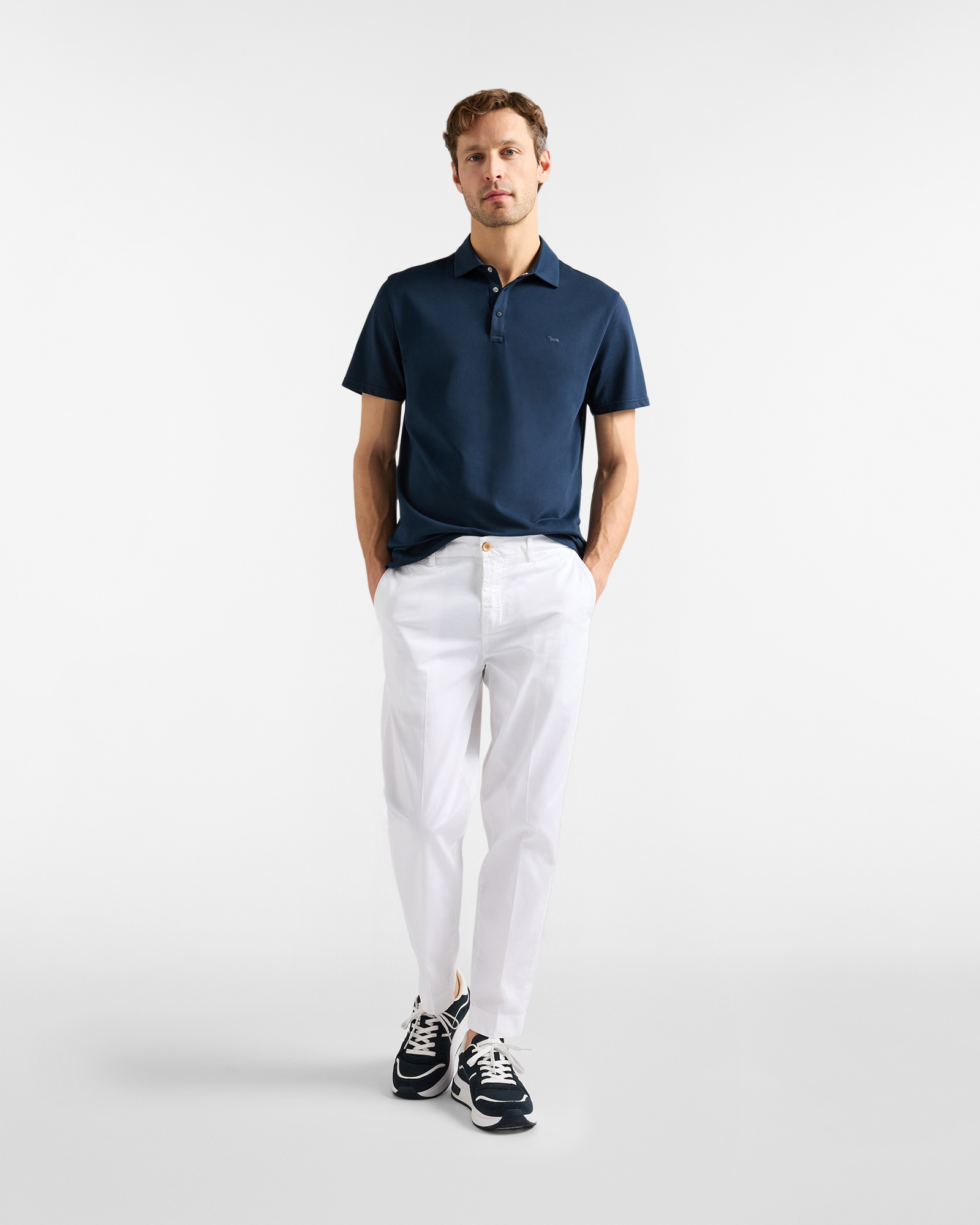 Men's polo shirt with snap buttons in technical piqu&eacute;, Blue, large image number 3