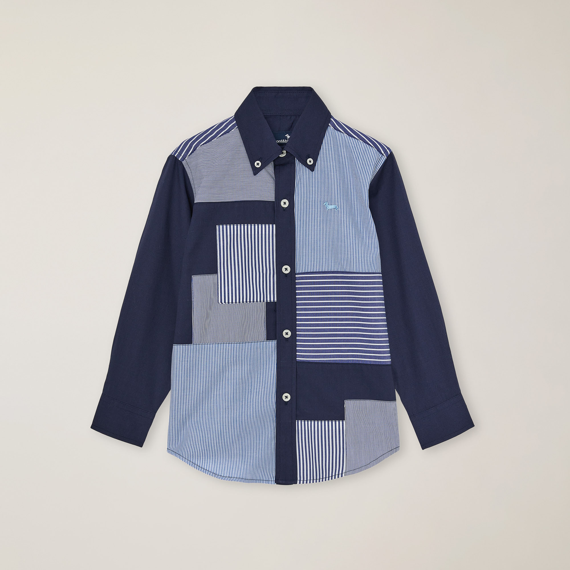 Camicia patchwork in popeline, Blu Navy, large image number 0