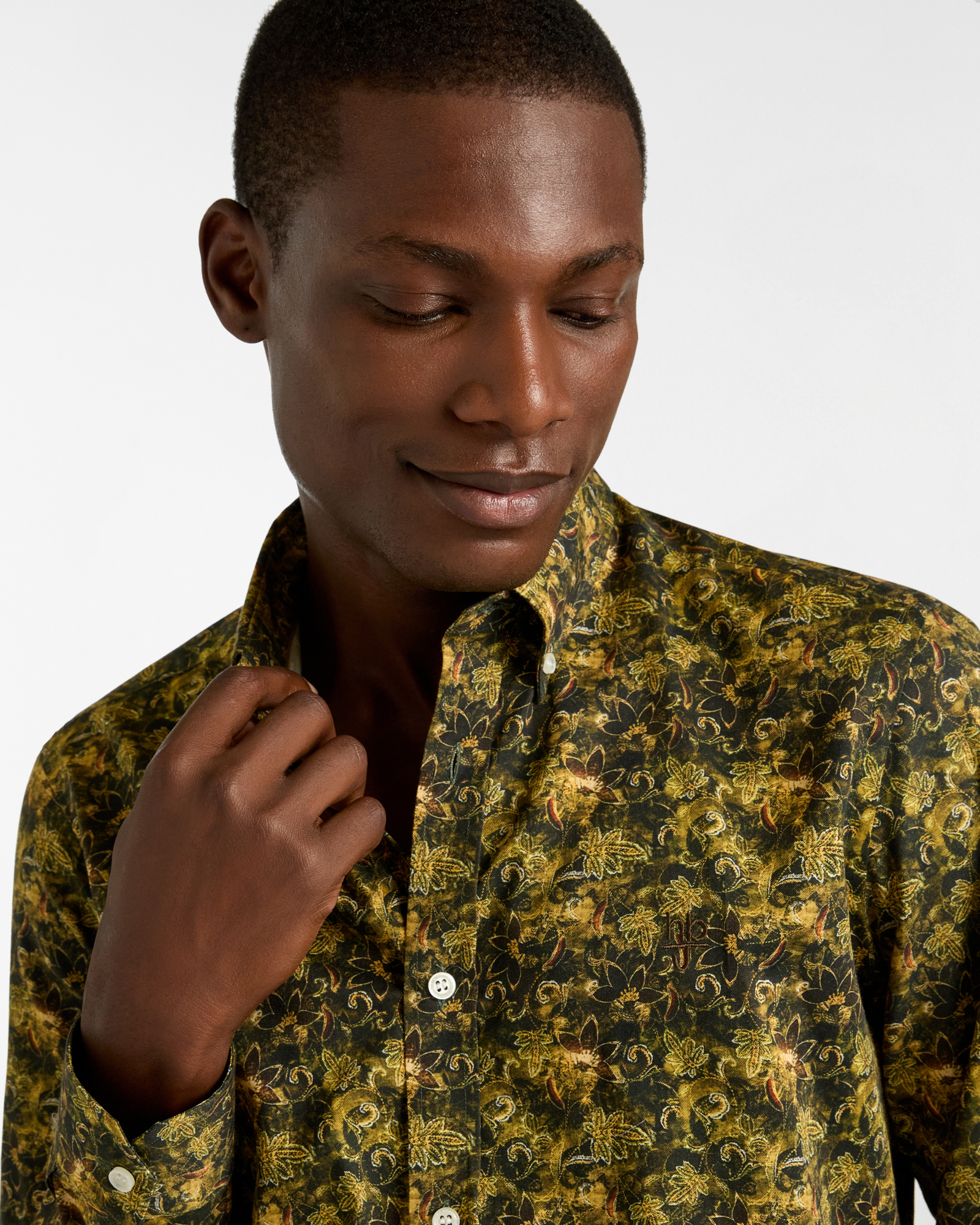 Floral Pattern Cotton Shirt, Brown, large image number 2