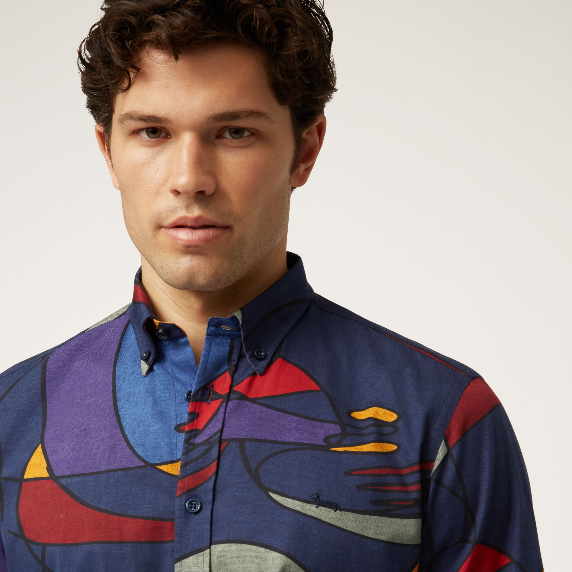 Abstract-Print Cotton Shirt, Blue, large image number 2