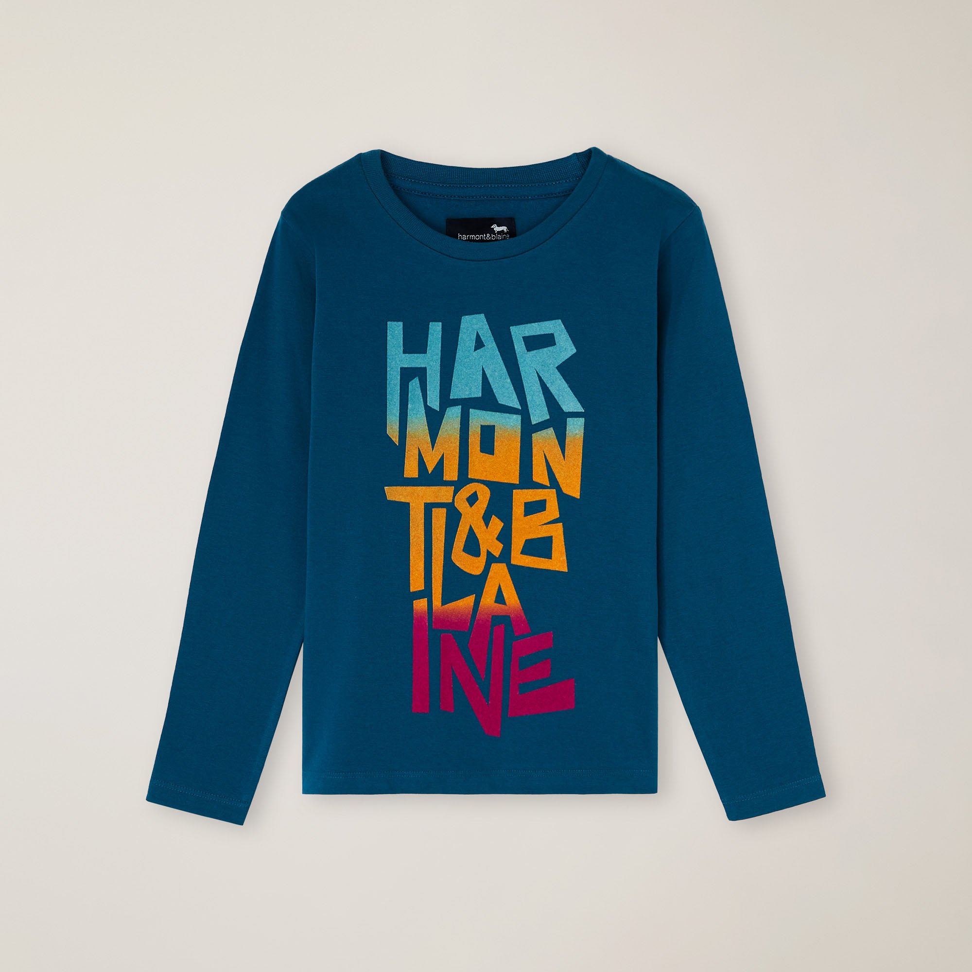 Crew-neck T-shirt with logo print, Teal green, large image number 0