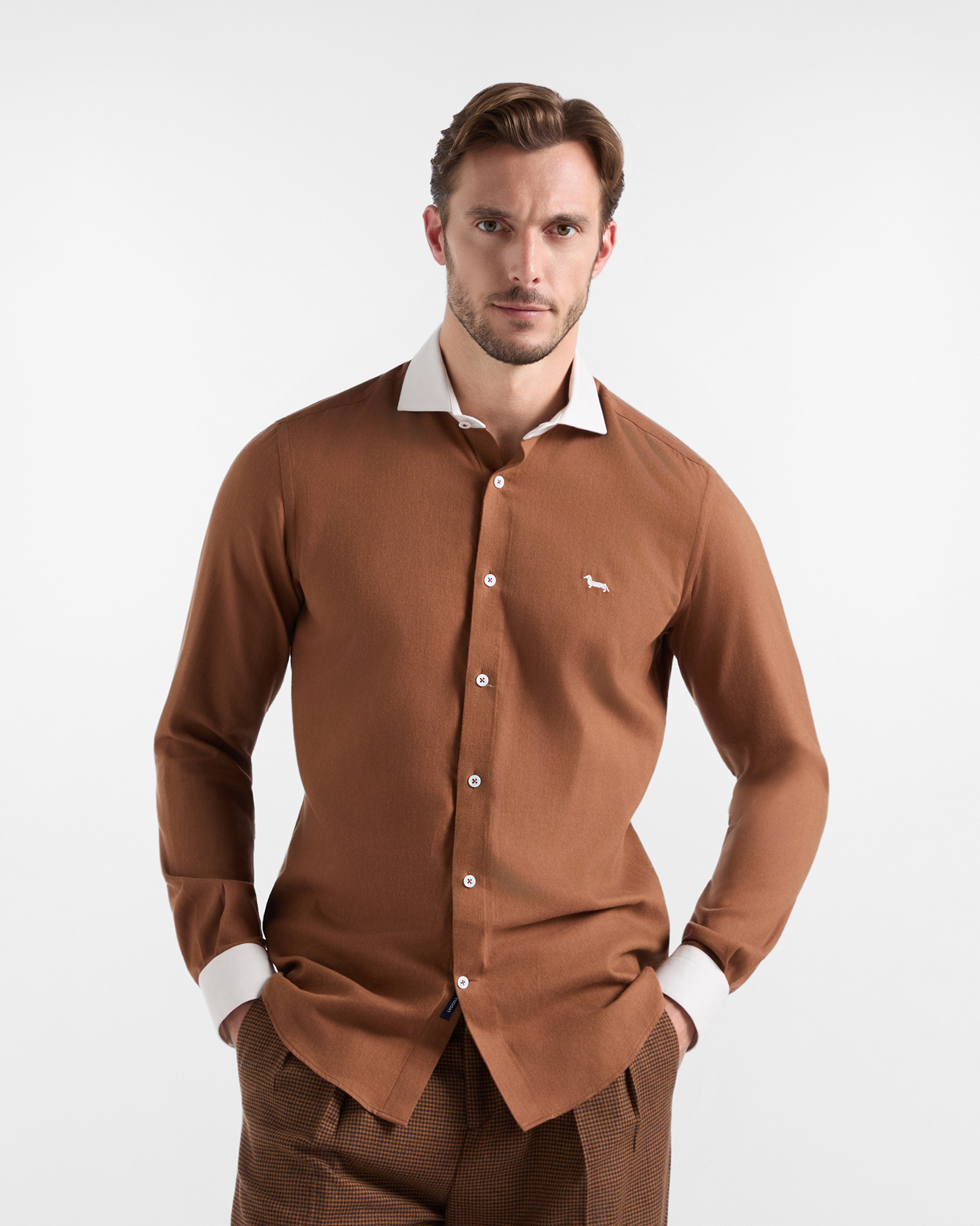 Harmont & Blaine Men&rsquo;s Shirt in brown cotton and Tencel flannel