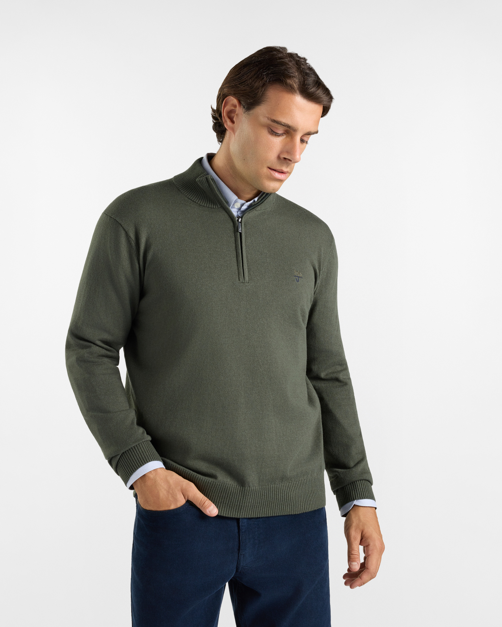 Maglia HBJ Uomo Half-Zip in Misto Lana e Cashmere Verde