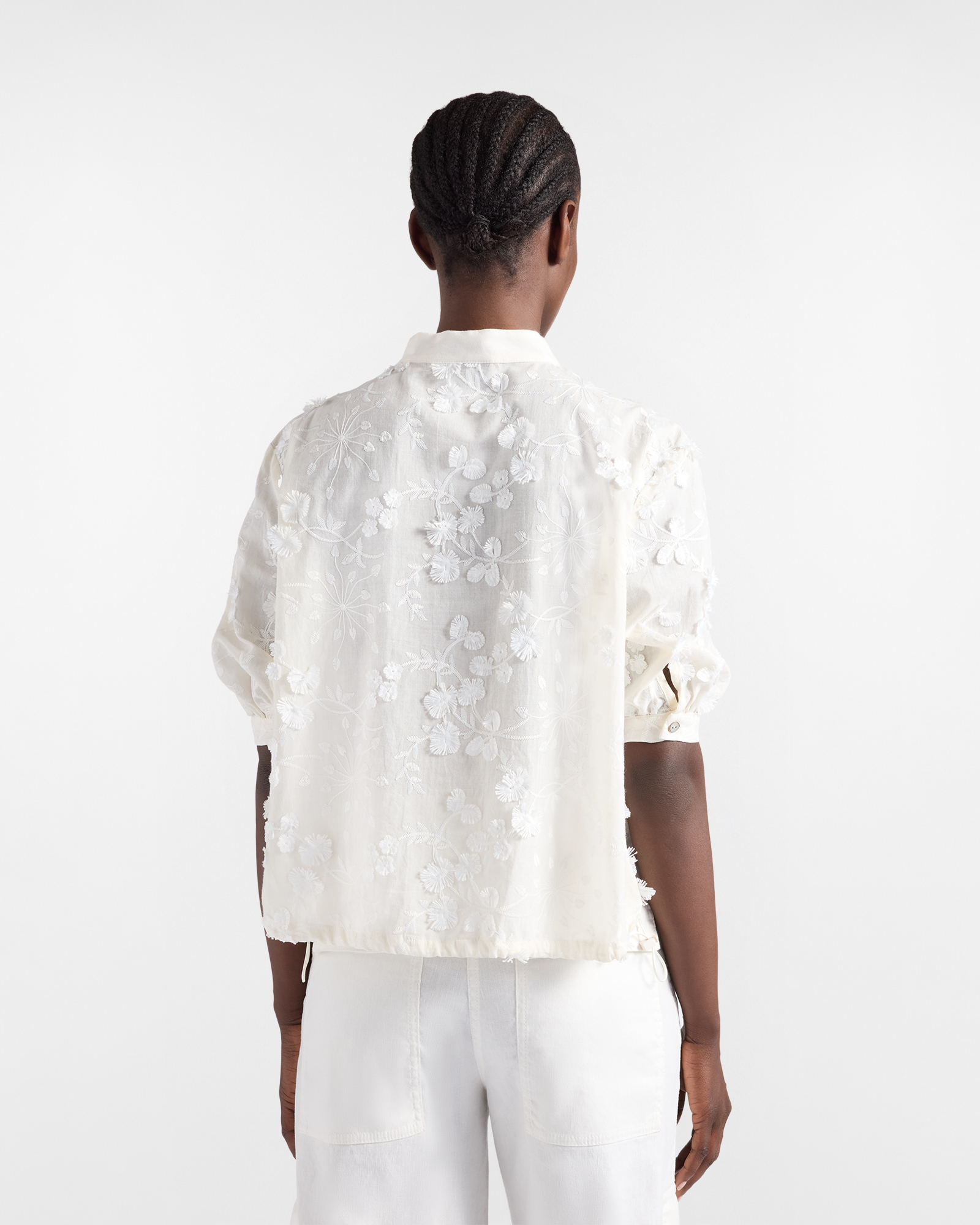 Women's oversized cotton shirt with puff sleeves, White, large image number 2