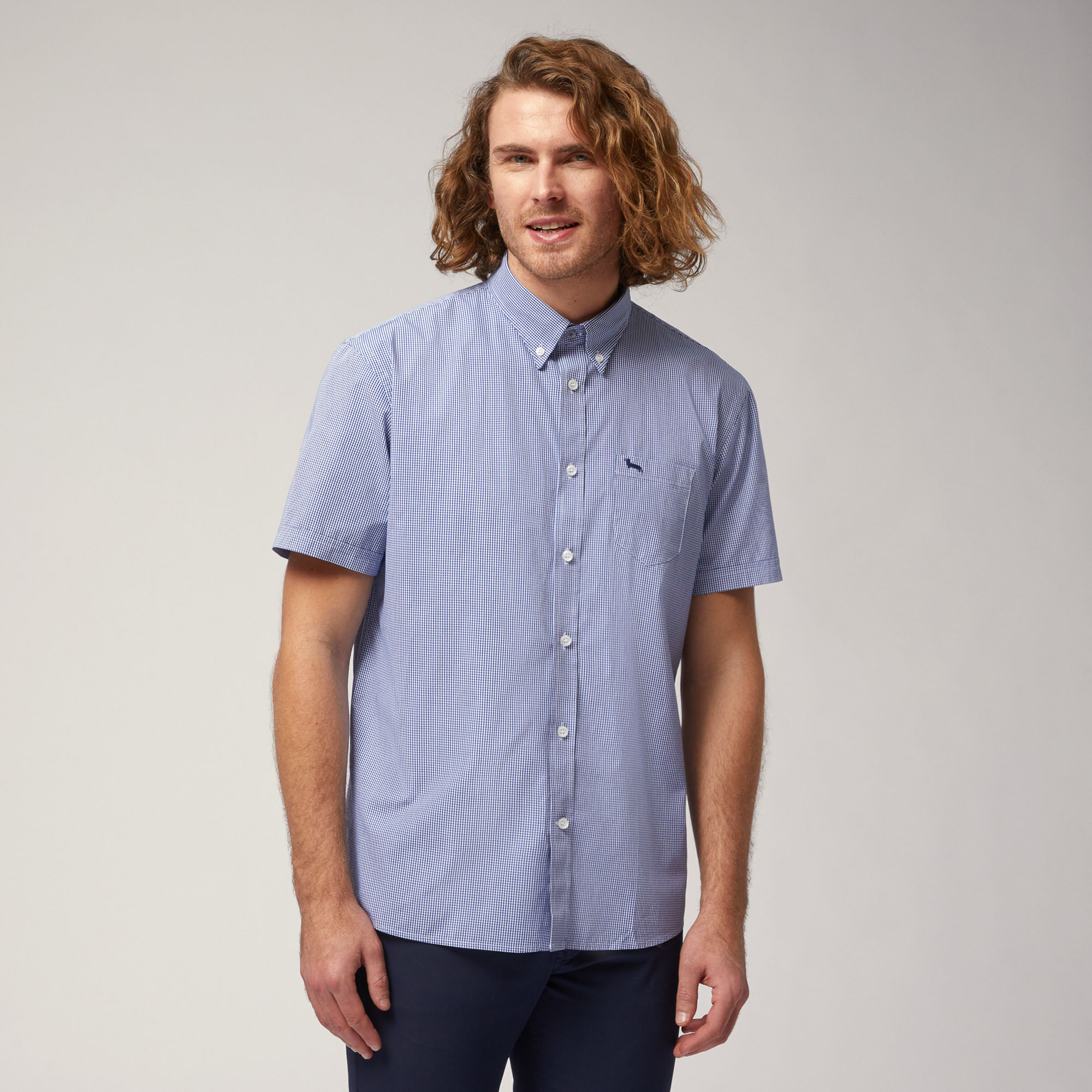 Organic Cotton Poplin Short-Sleeved Shirt, Blue, large