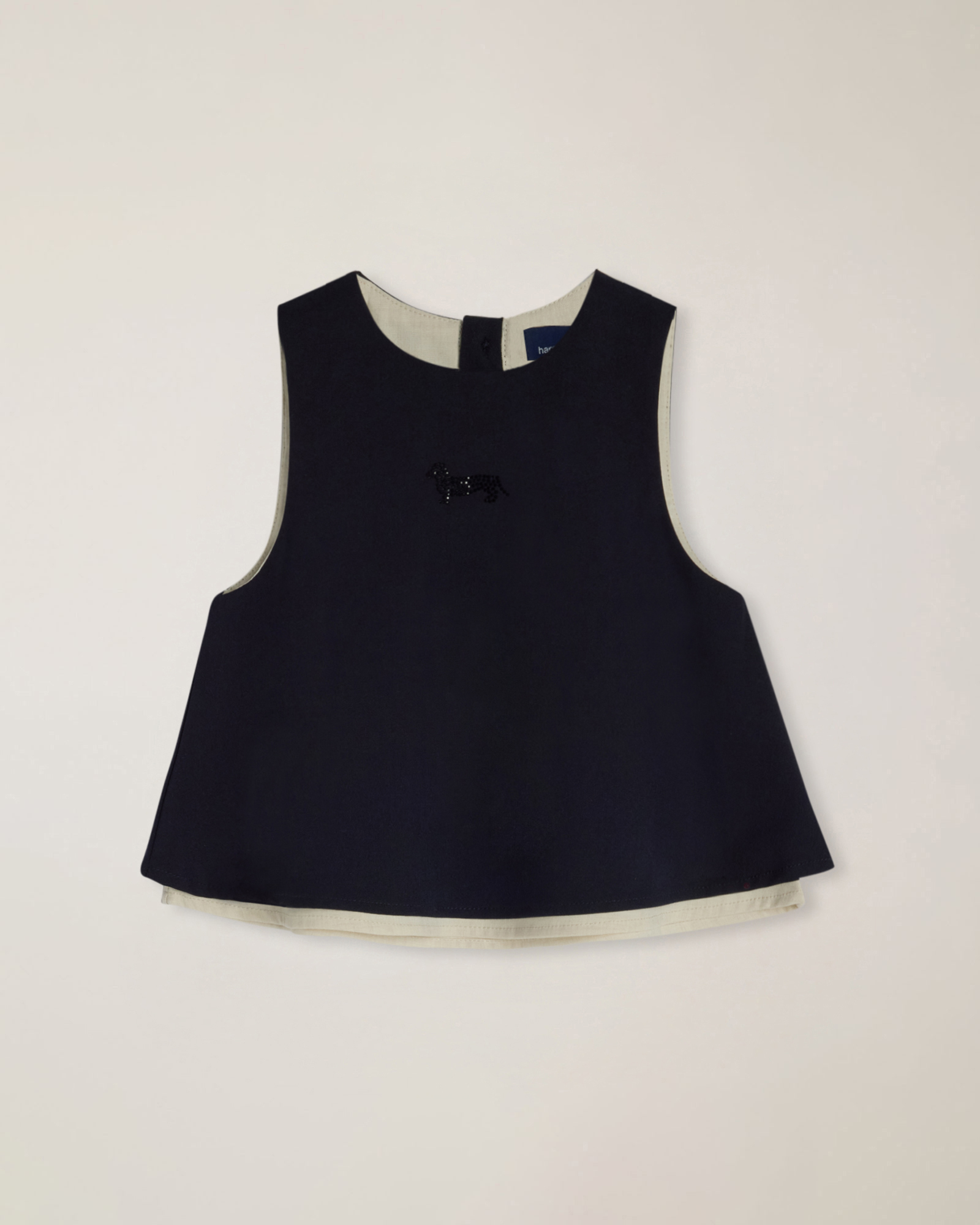 Two-tone blouse with rhinestone dachshund