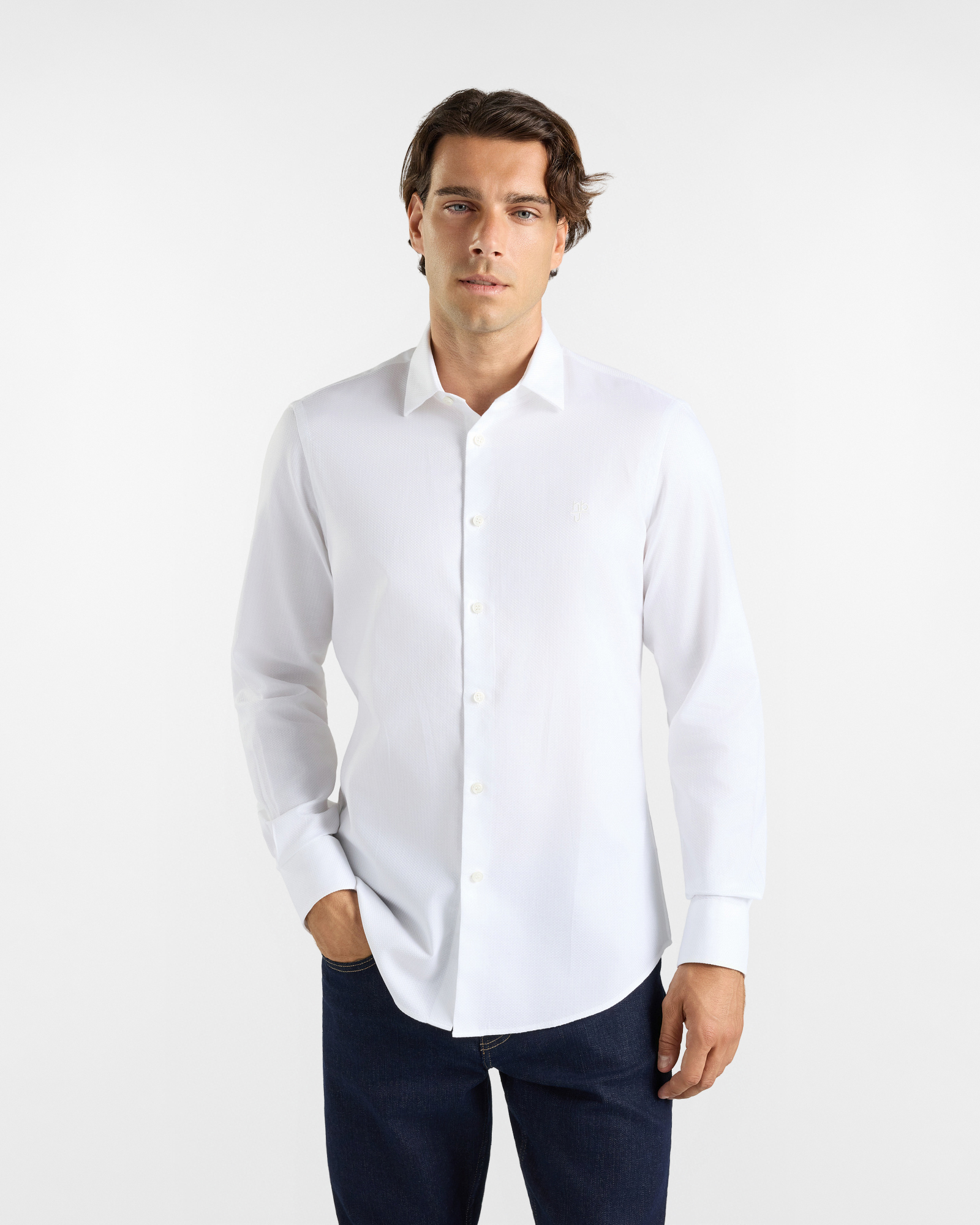HBJ Men&rsquo;s Narrow Fit Shirt in pure white cotton with a small collar