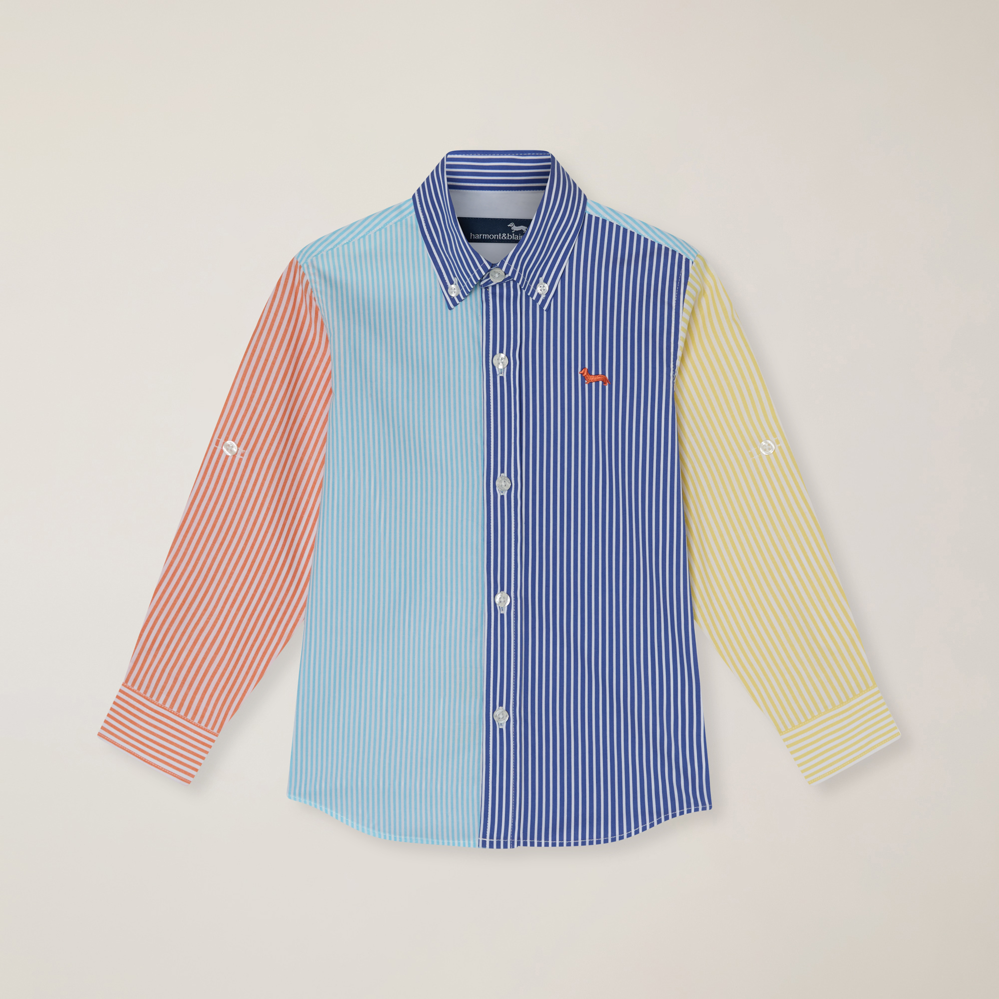 Camisa con patchwork de rayas, Multicolor, large image number 0