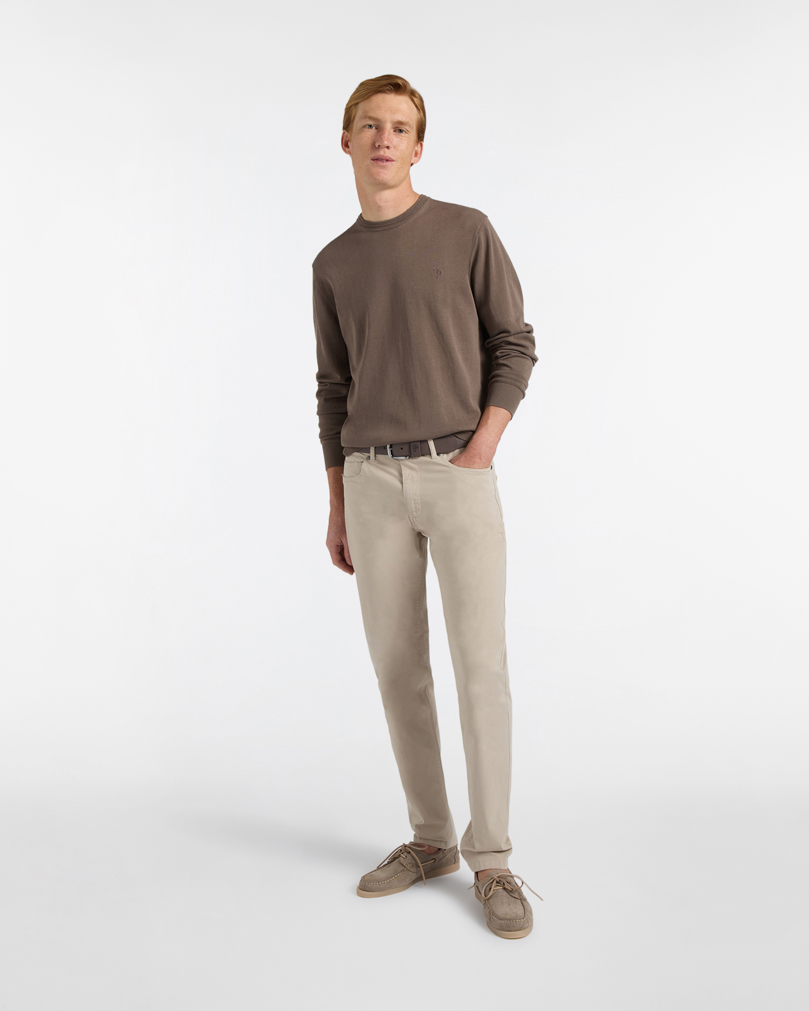 Girocollo Uomo in Cotone Crepe, Marrone chiaro, large image number 3