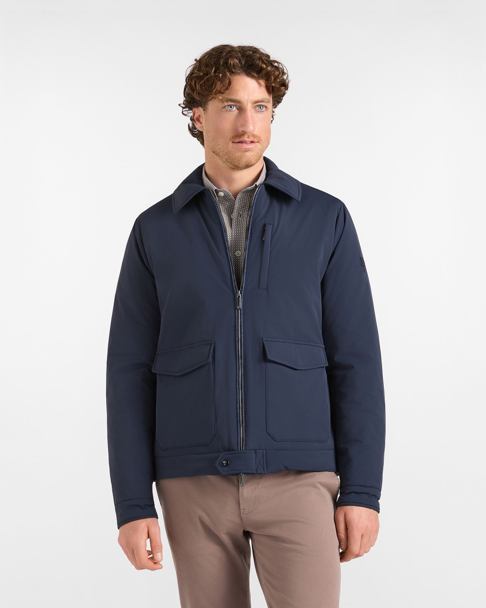 Giubbino HBJ Uomo Imbottito con Collo Camicia in Nylon blu scuro