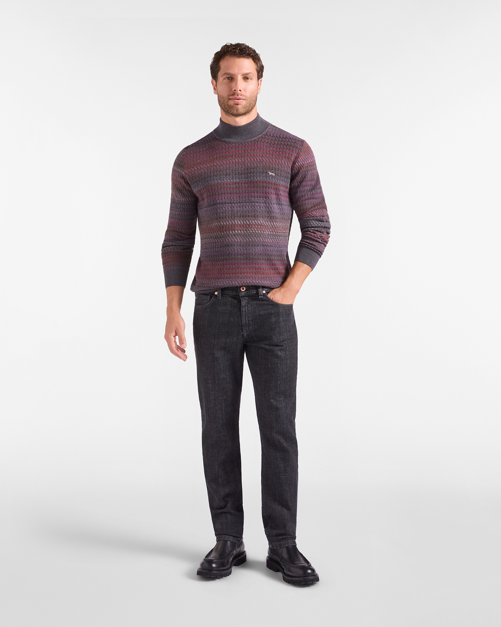 Men's Made in Italy regular fit sweater with Perkins collar in 100% pure wool, GRAY, large