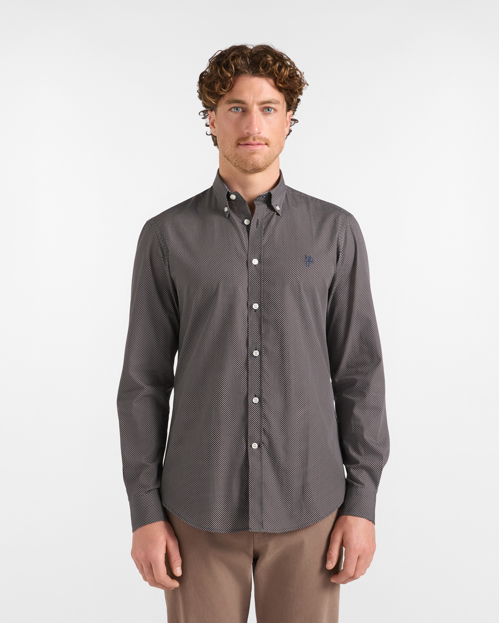 Camicia HBJ Uomo Narrow Fit in puro cotone con microstampa e collo Montecarlo, BLU SCURO, large