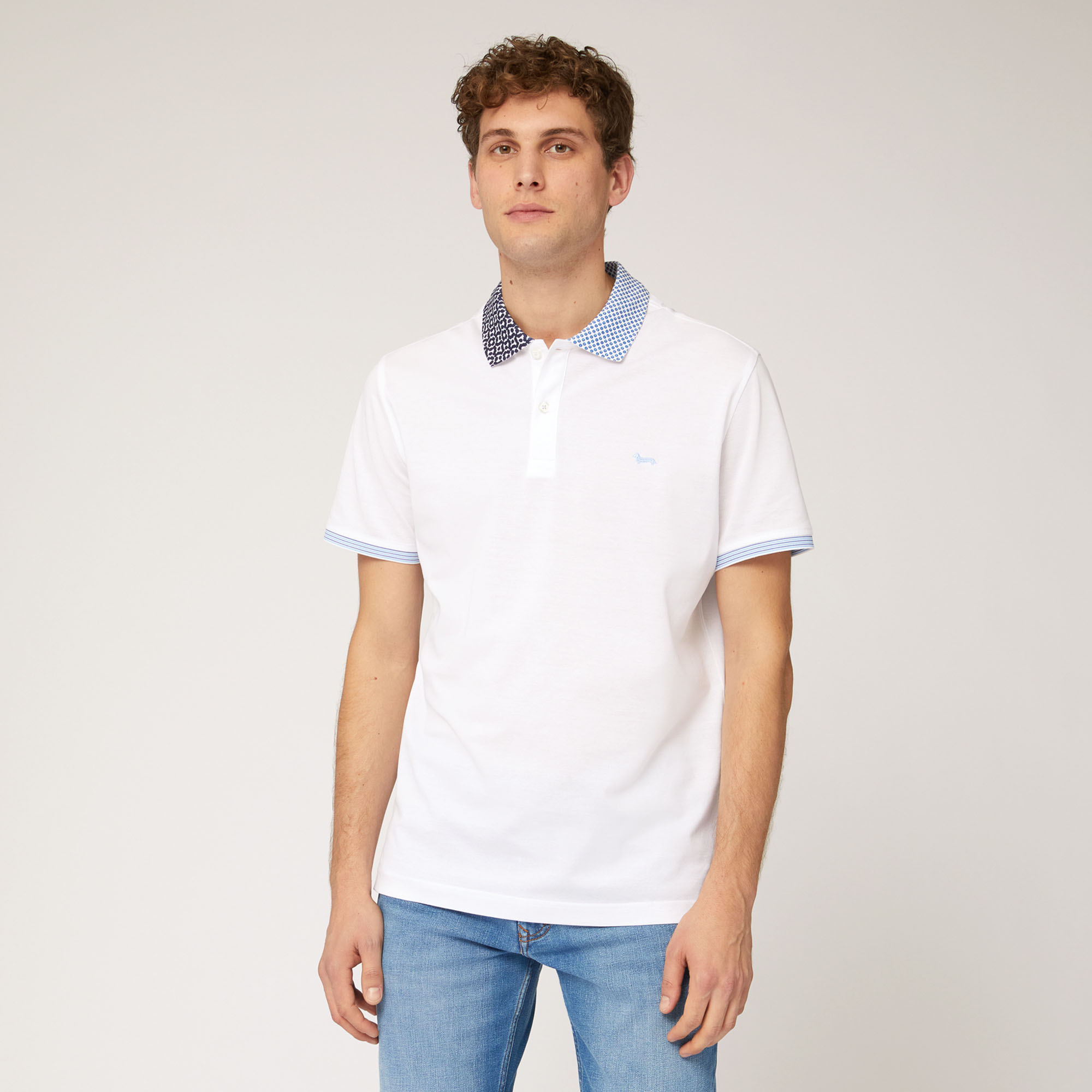 Polo with Contrasting Print, White, large