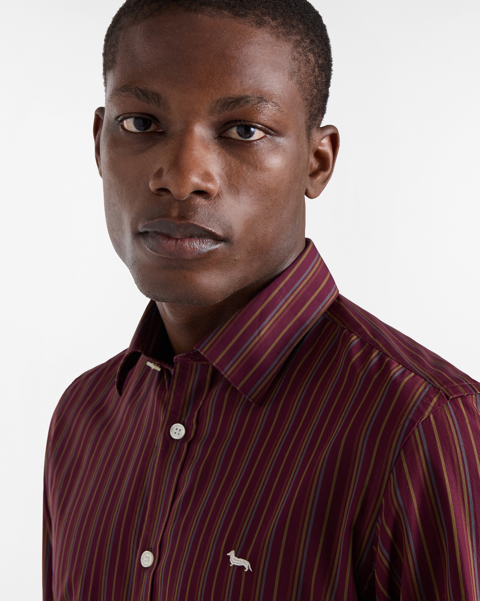 Striped Cotton Shirt, Dark Red, large image number 2