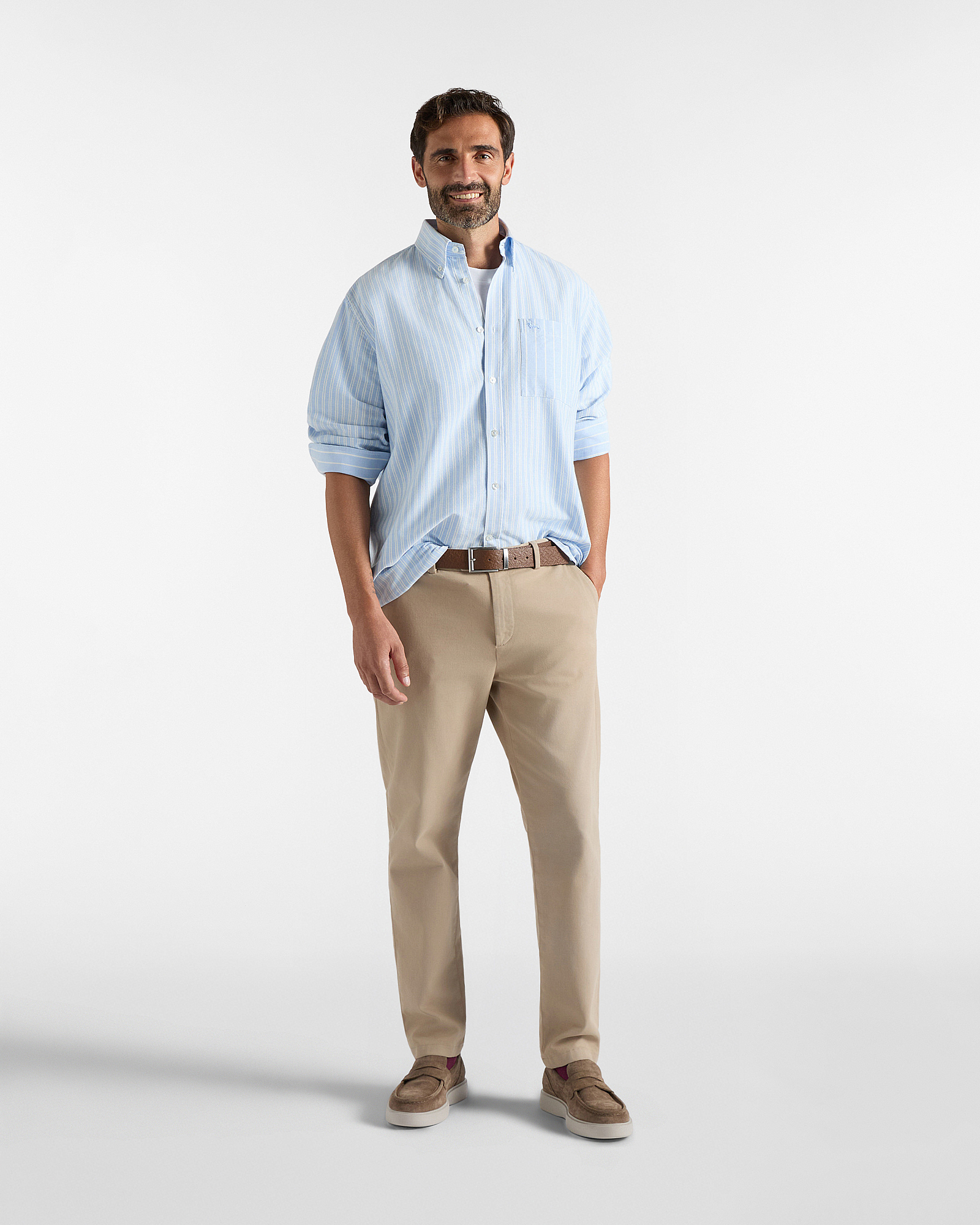 Camisa de hombre en tejido oxford org&aacute;nico de rayas Classic Fit, SKY, large