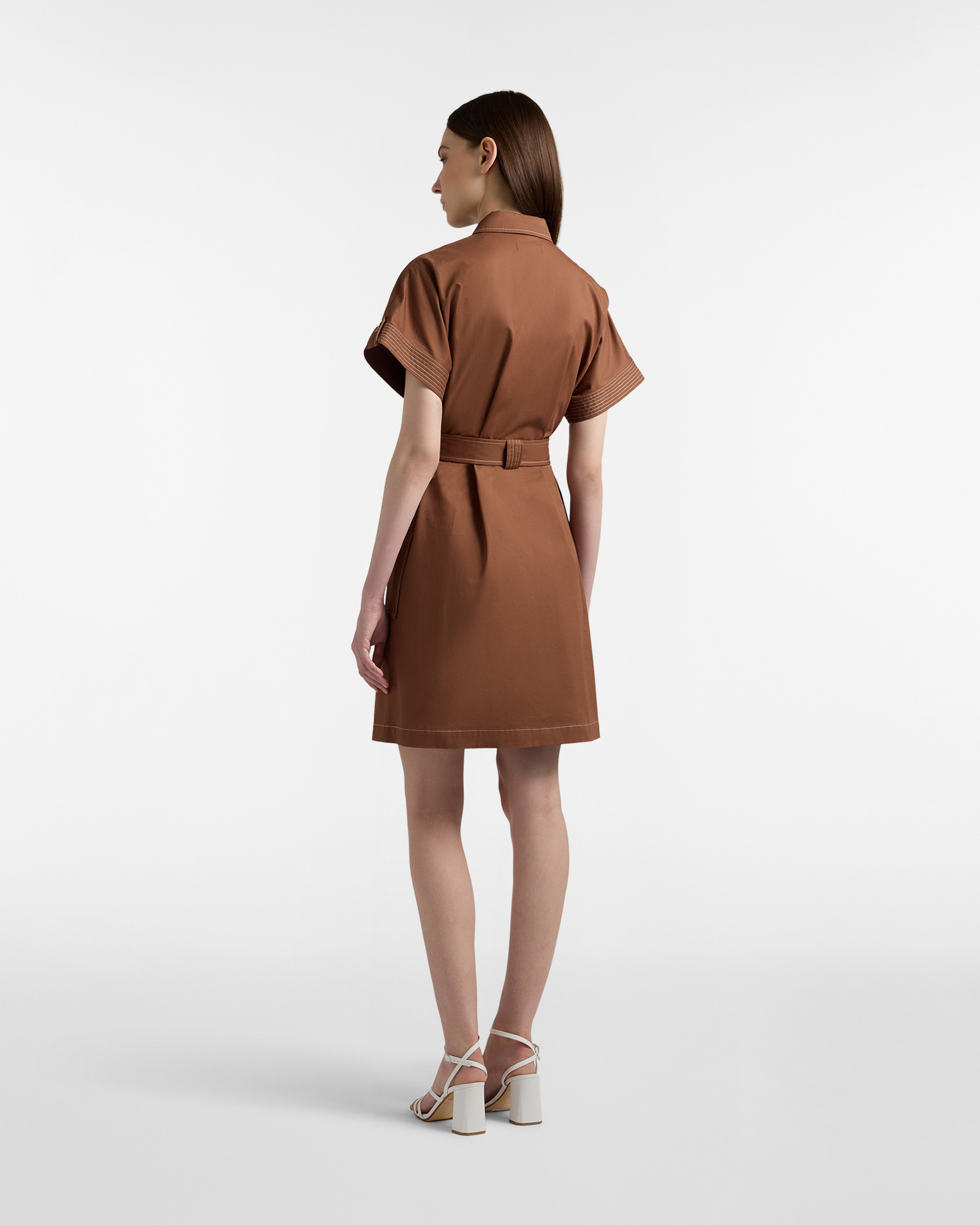 Shirt dress with pockets and belt, Brown/Red, large image number 1