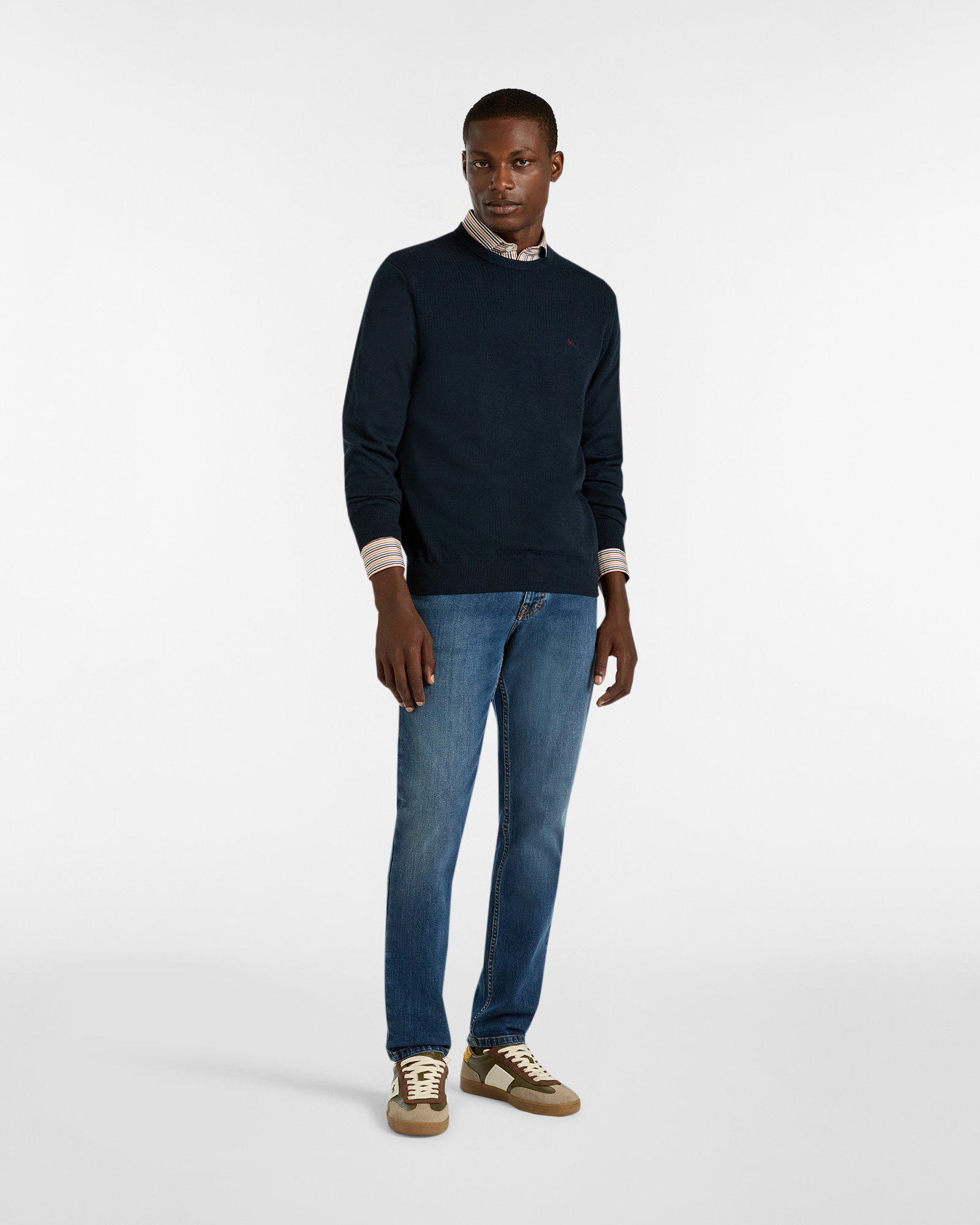 Check Pattern Knit Pullover, Navy Blue, large image number 3