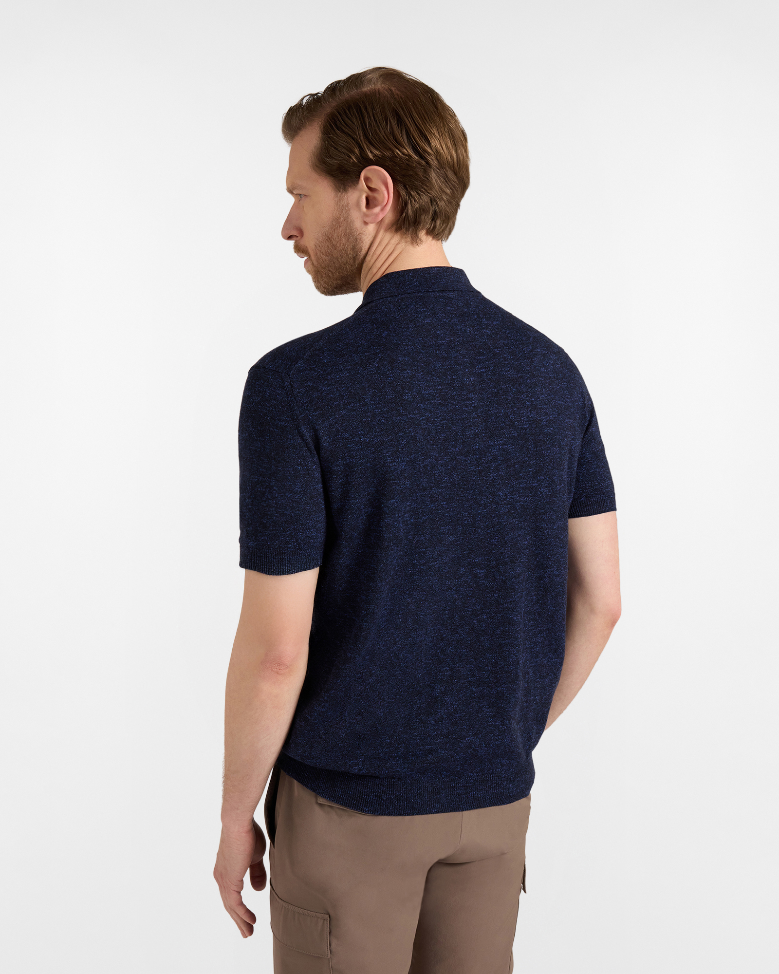 Men's knit polo shirt with tweed effect