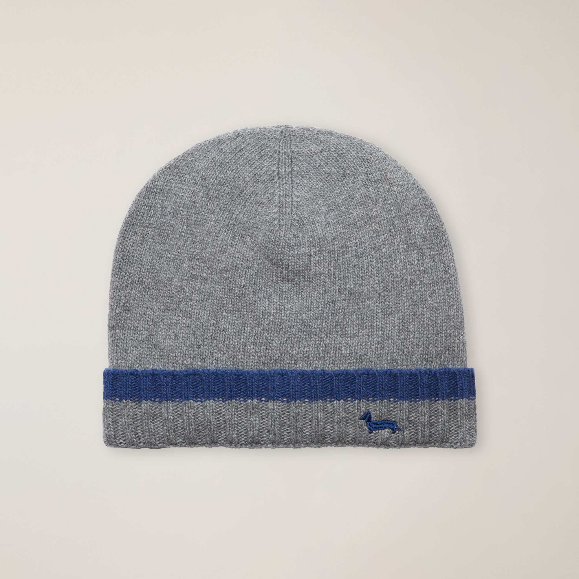 Berretto Corto In Misto Cashmere Con Ricamo Bassotto, Grigio, large image number 0