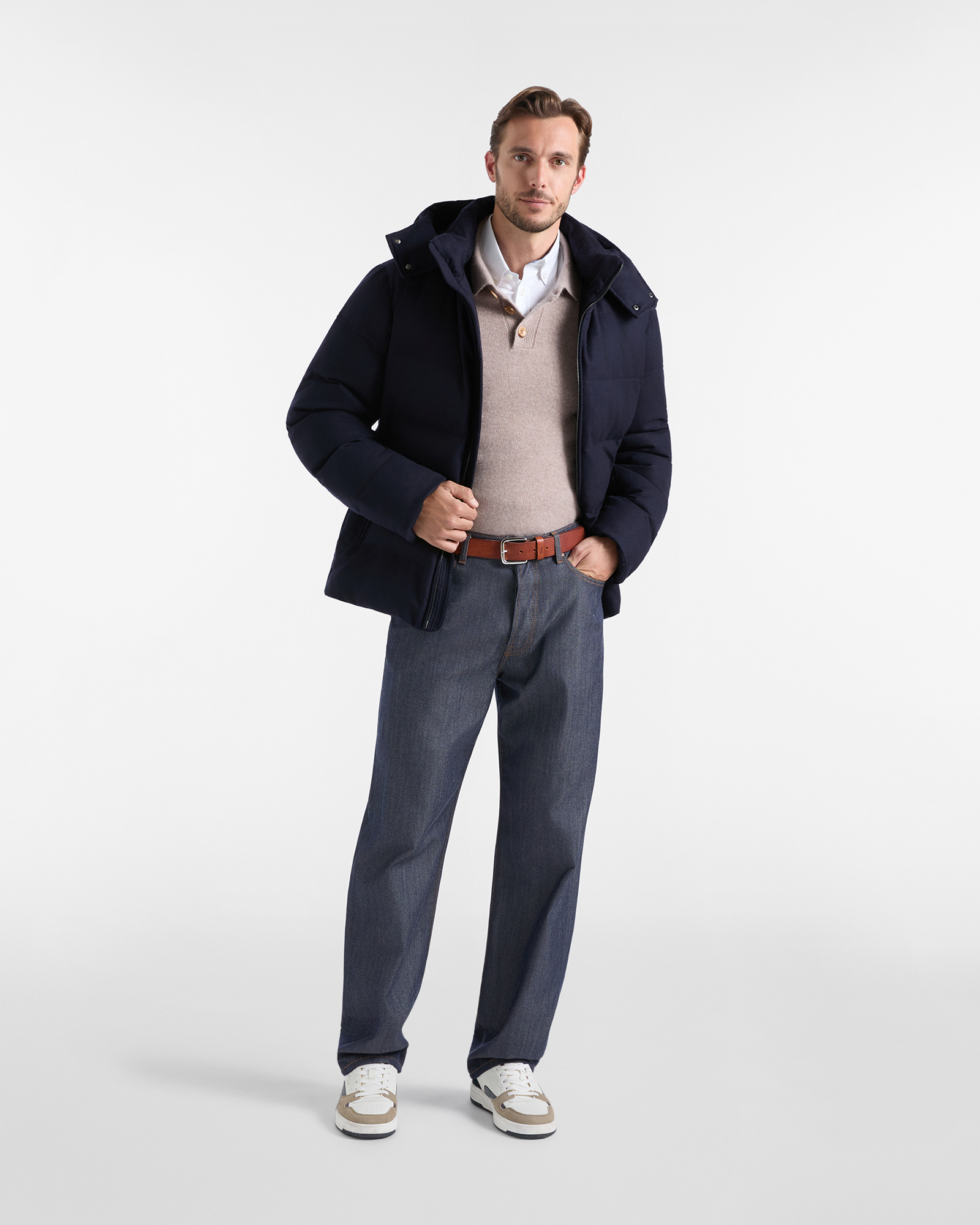 Maglia Uomo con colletto polo abbottonato in 100% puro cashmere Regular Fit Made in Italy, BEIGE, large