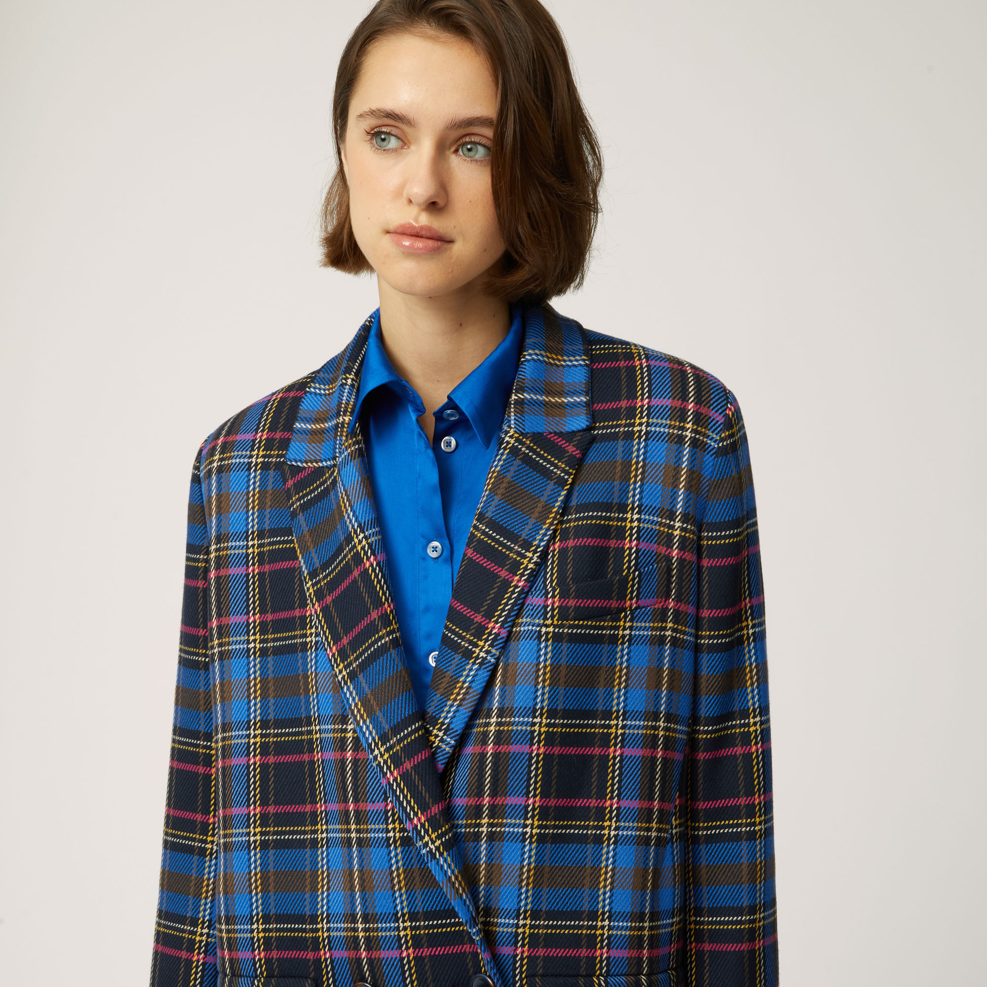 Double-Breasted Blazer With Chequered Pattern, Blue, large image number 2