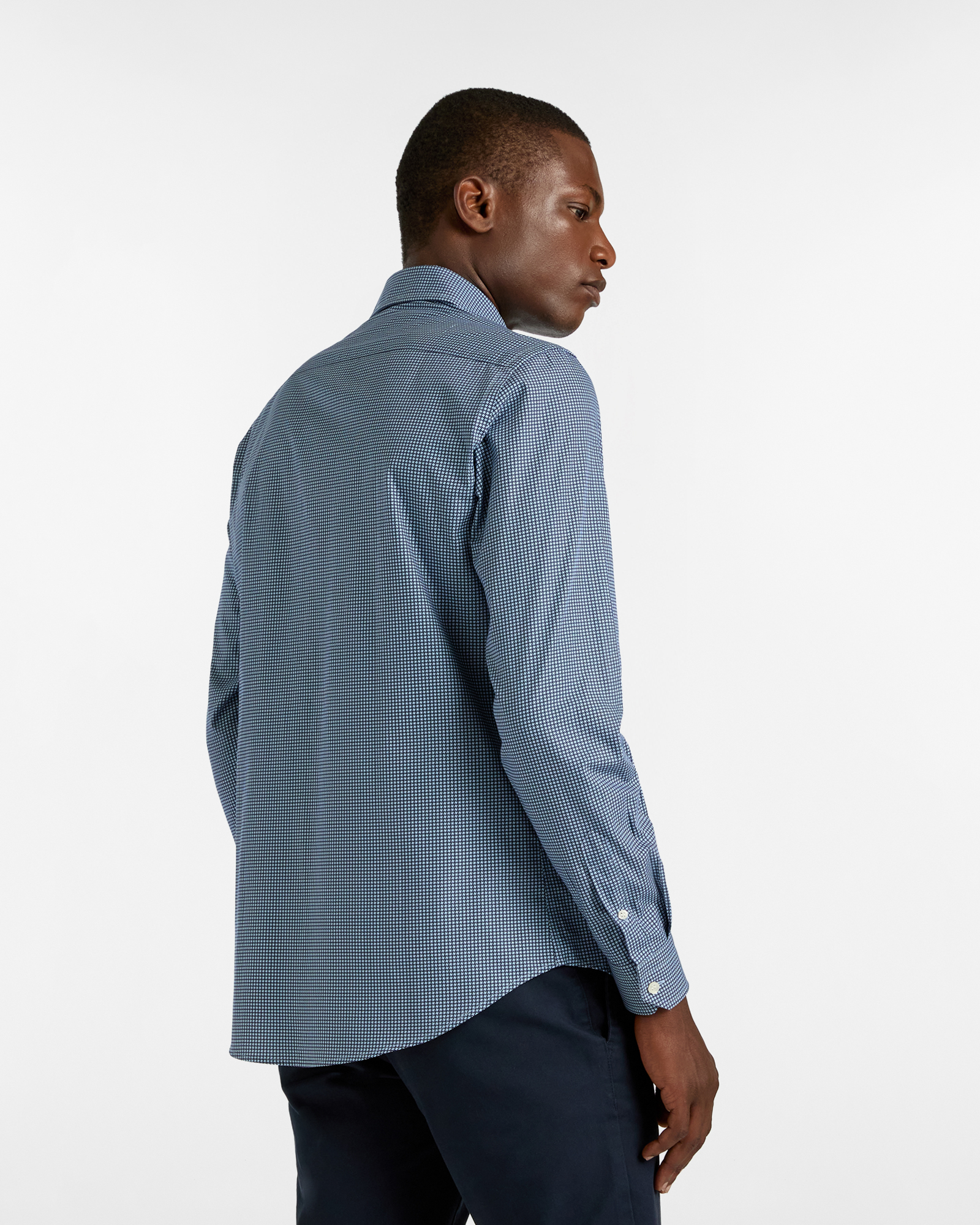 Camicia Microdisegno in Cotone con Collo alla Francese