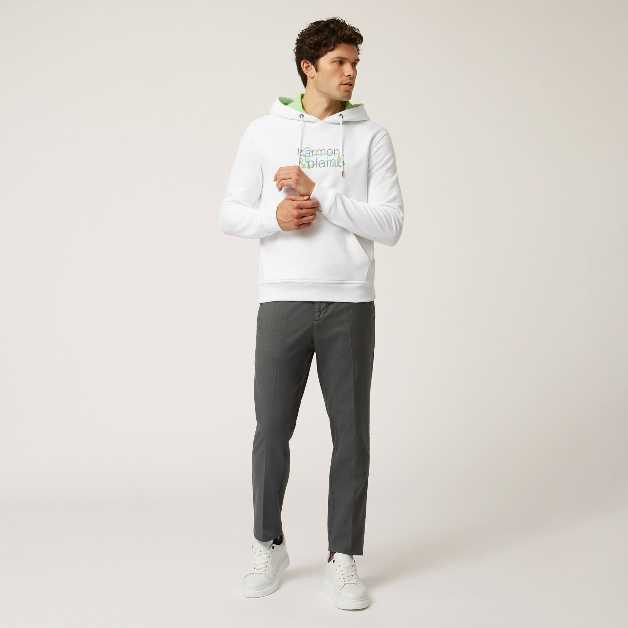 Cotton Hoodie With Logo Print, White, large image number 3