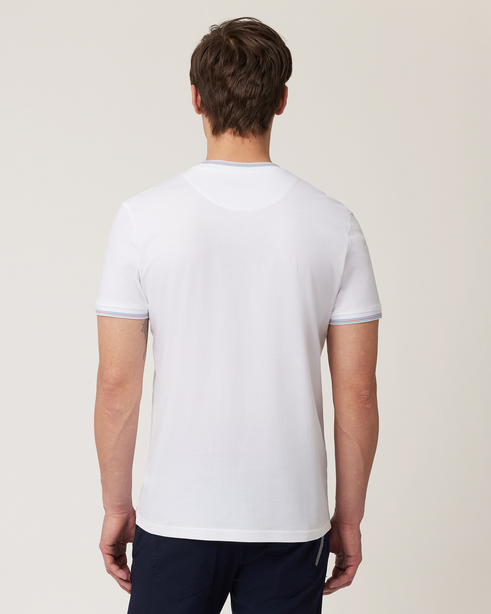 T-Shirt with Striped Details, White, large image number 1