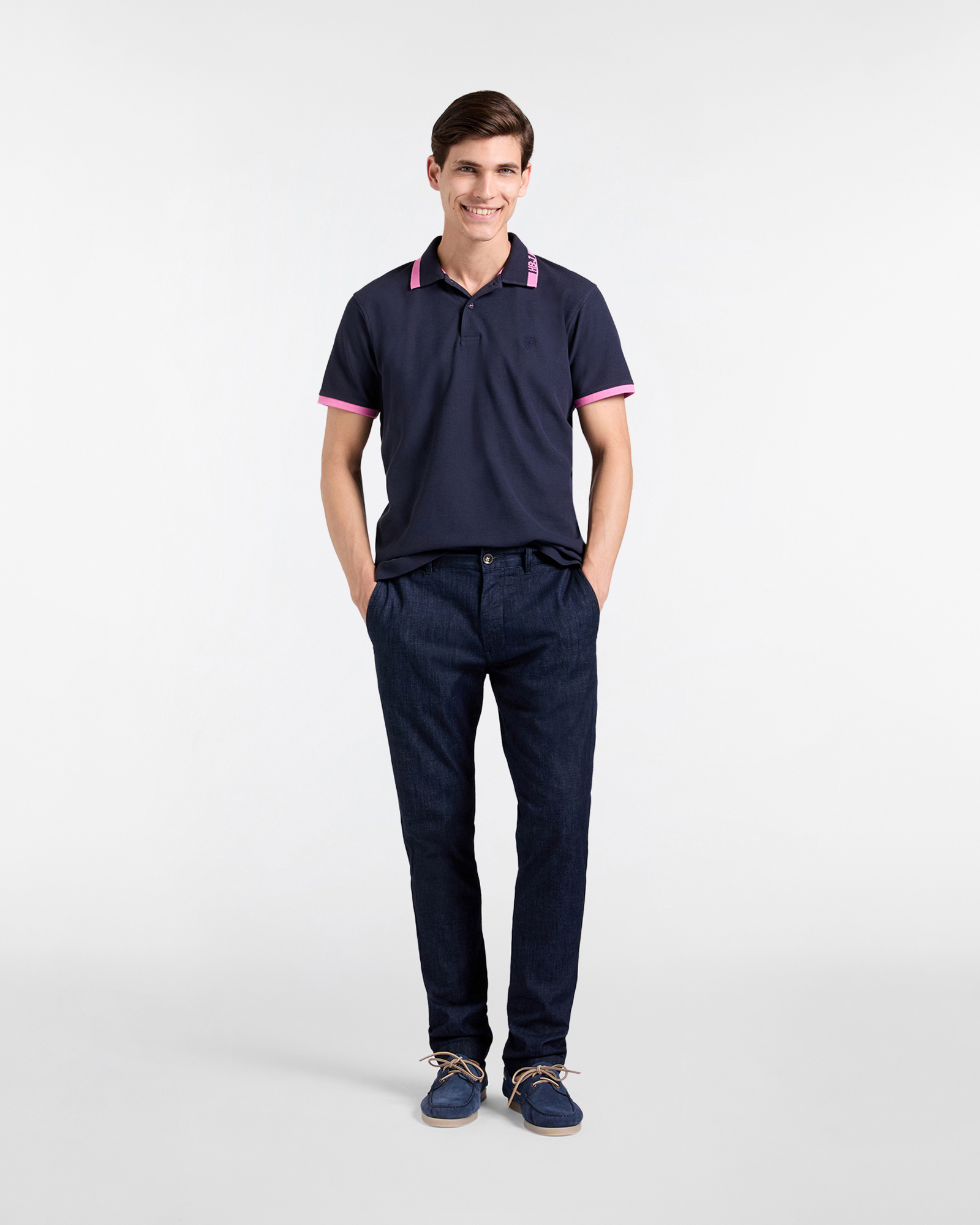 Polo uomo regular fit colletto a contrasto, Blu scuro, large image number 3