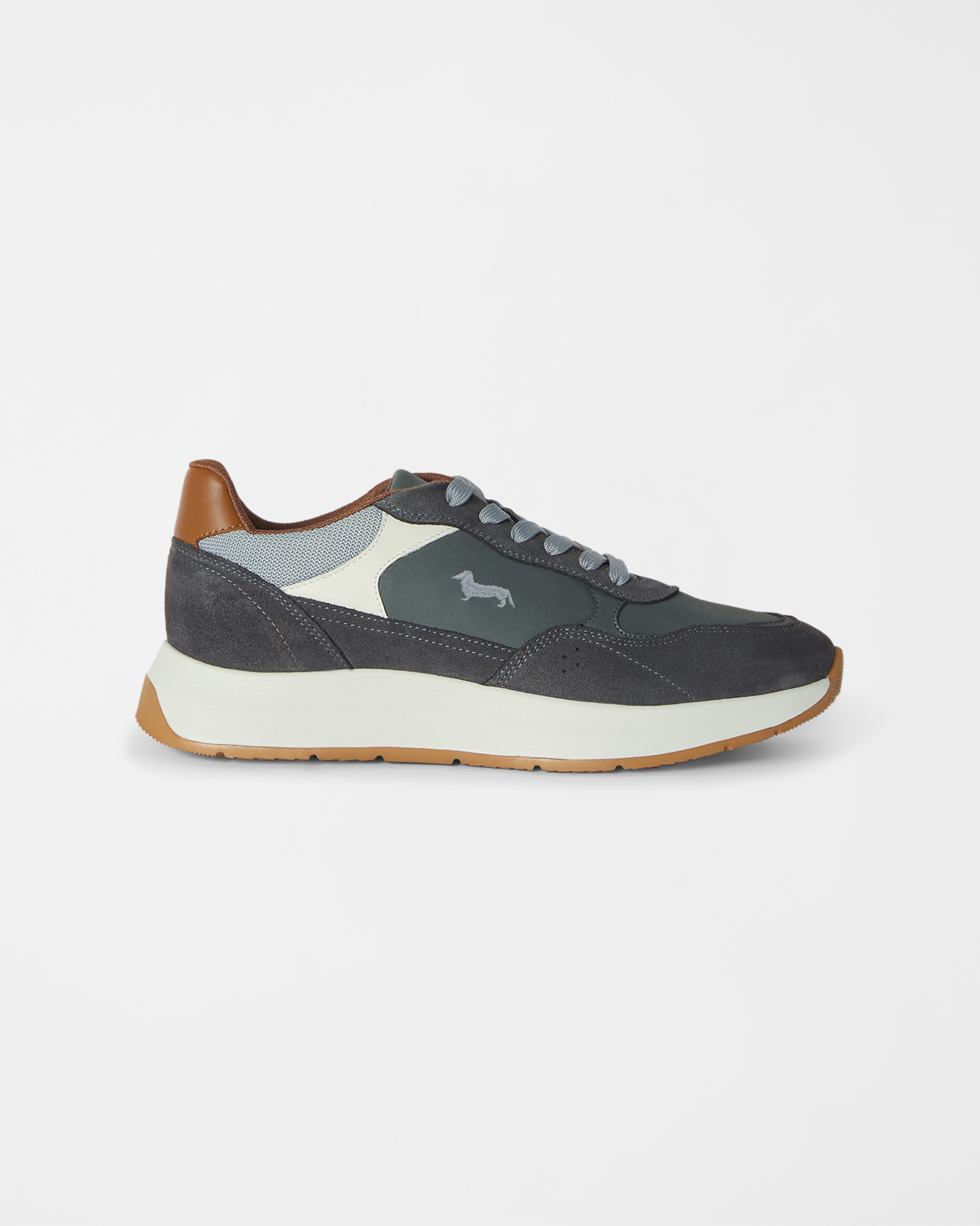 Men&rsquo;s brown and gray suede and mesh urban comfort sneakers