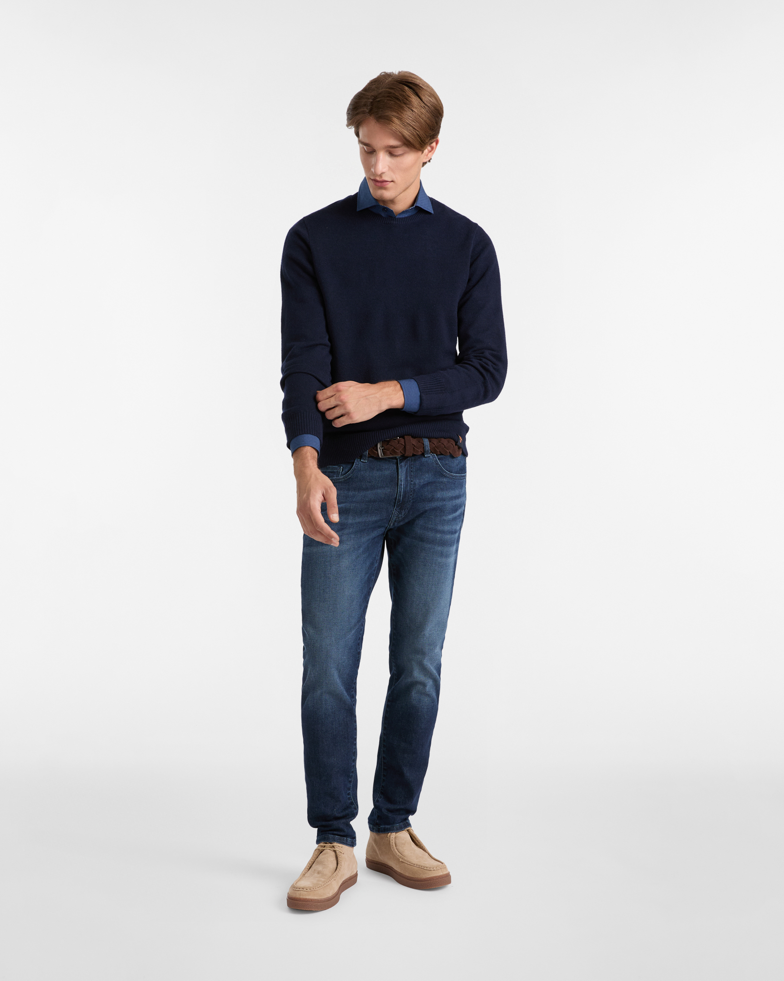 Crew Neck Sweater with Embossed Design, Dark Blue, large image number 3