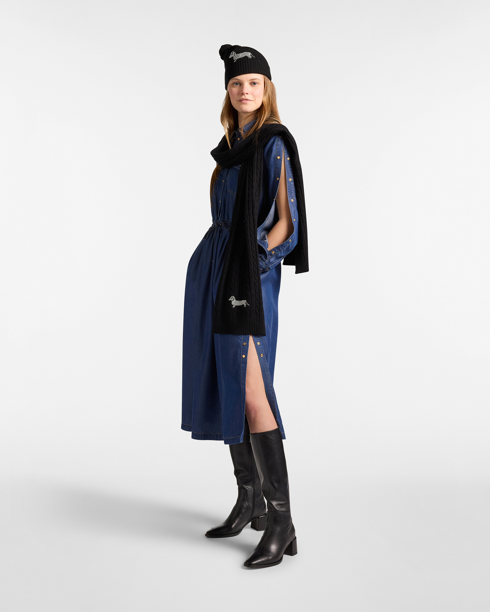 Abito Chemisier Midi In Chambray, Blu Denim, large image number 3