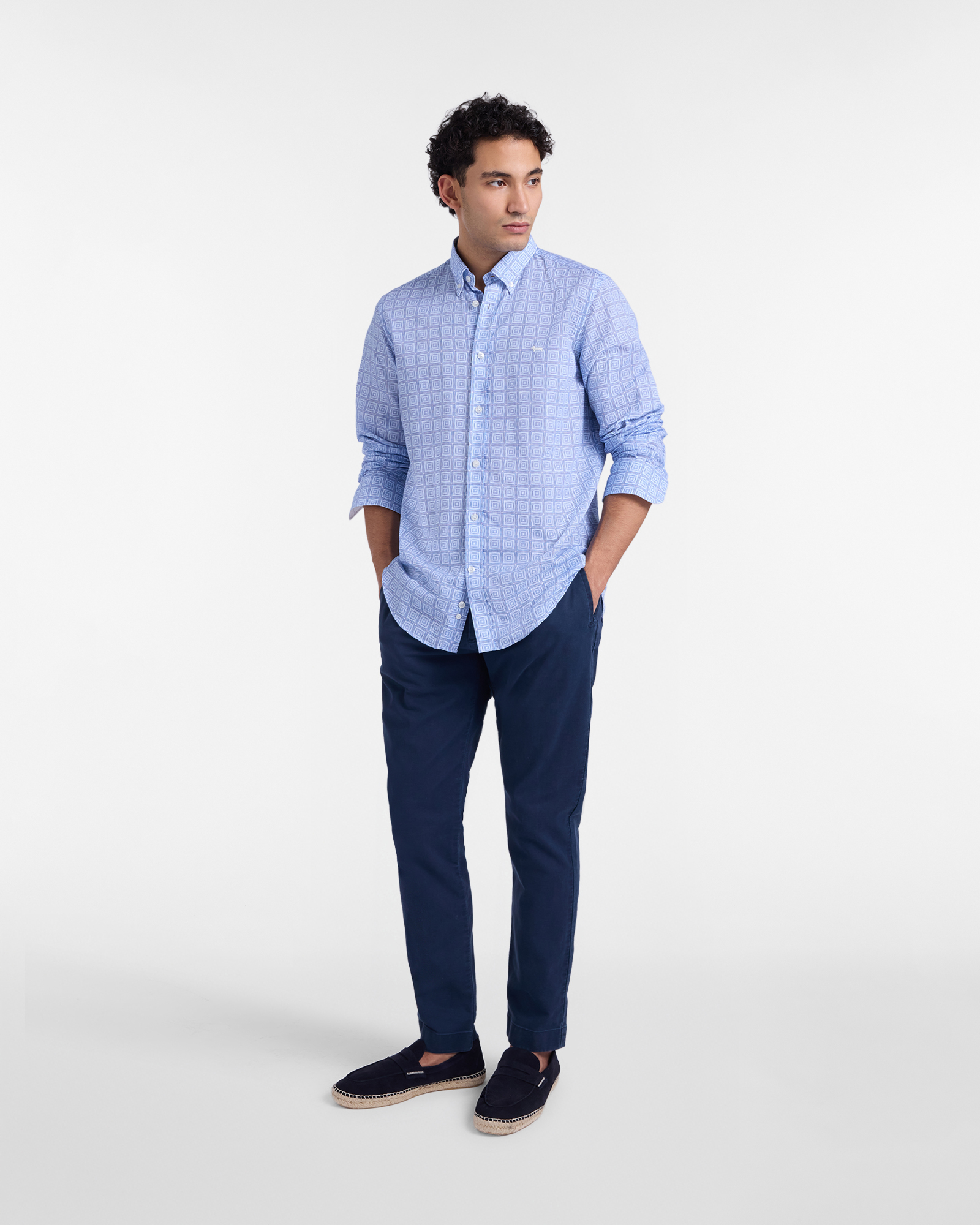 Camisa de hombre con estampado de azulejo, Celeste, large image number 3