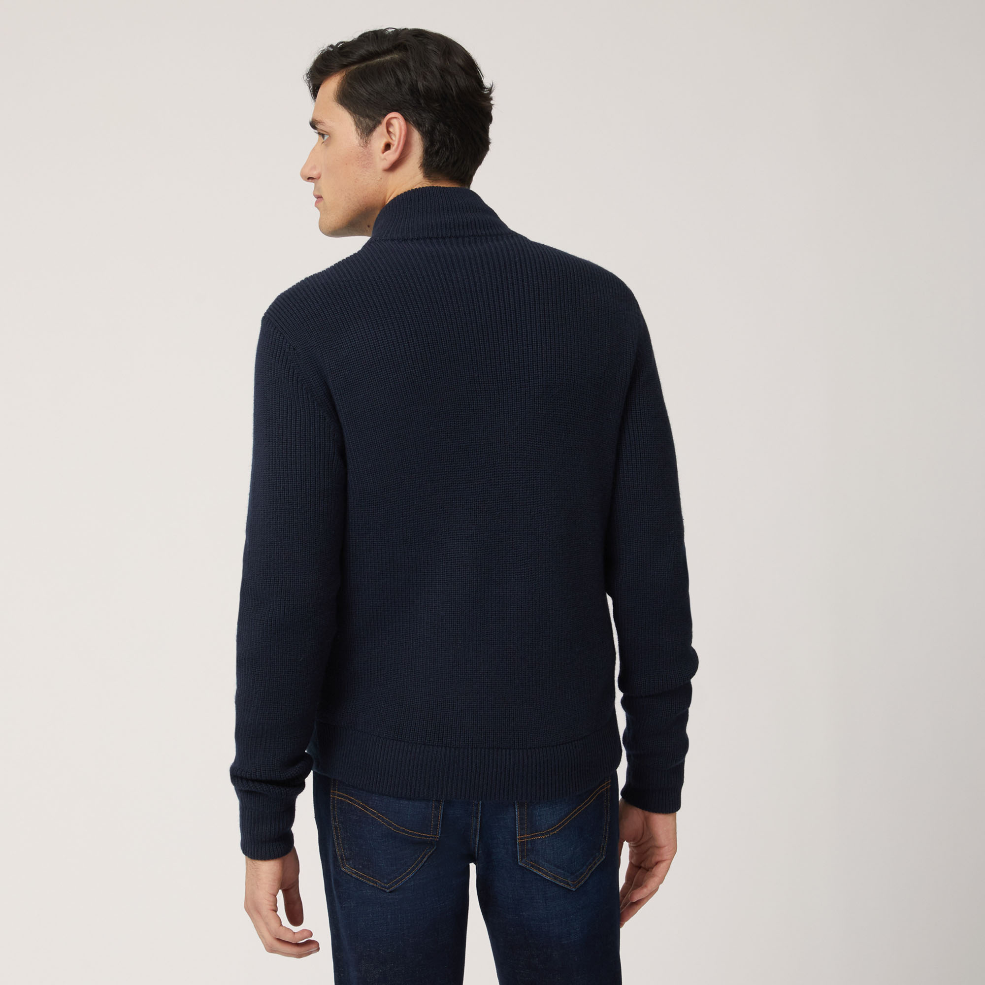 Mixed-Material Bomber Jacket, Blue, large image number 1