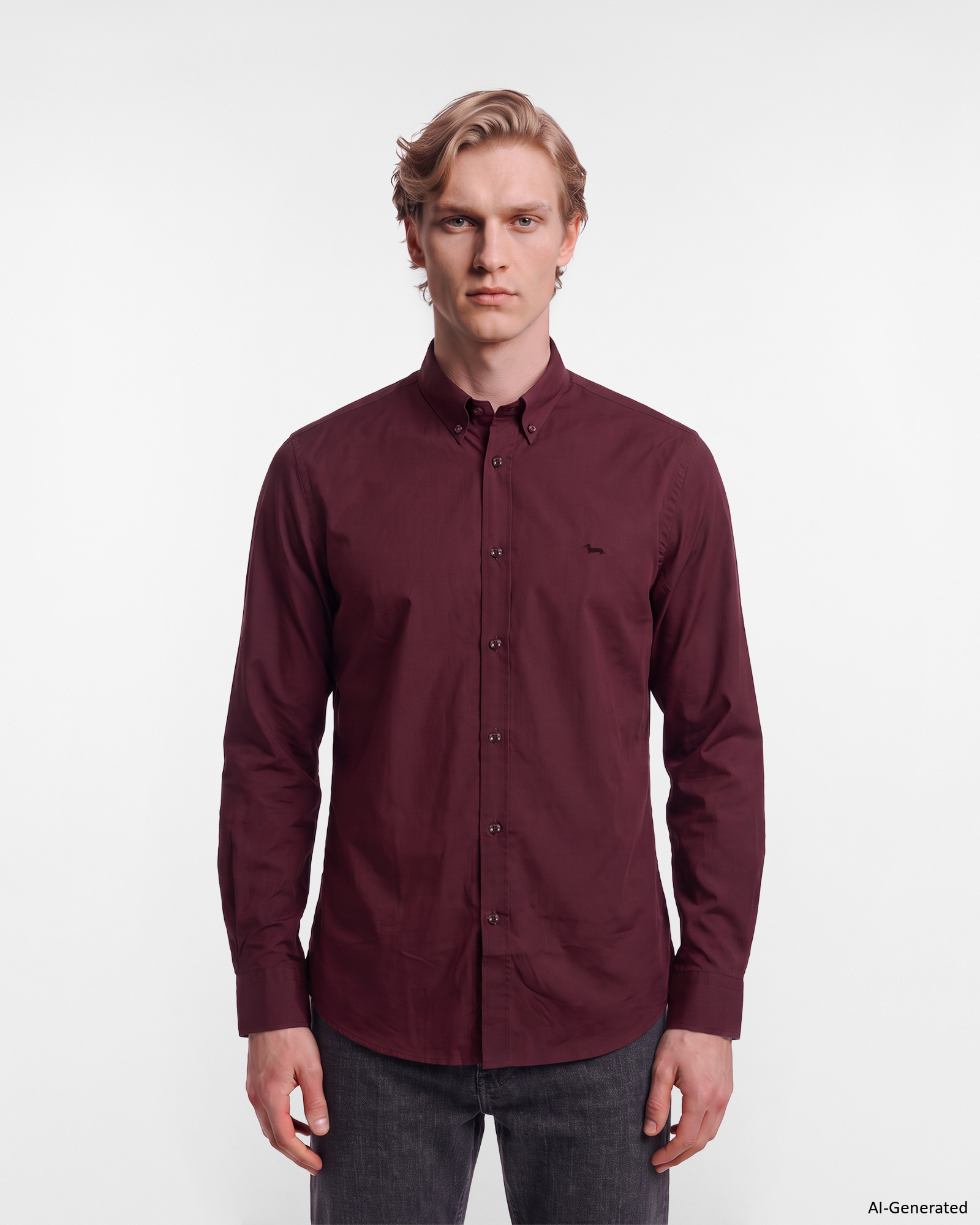 Men's regular-fit burgundy red poplin shirt