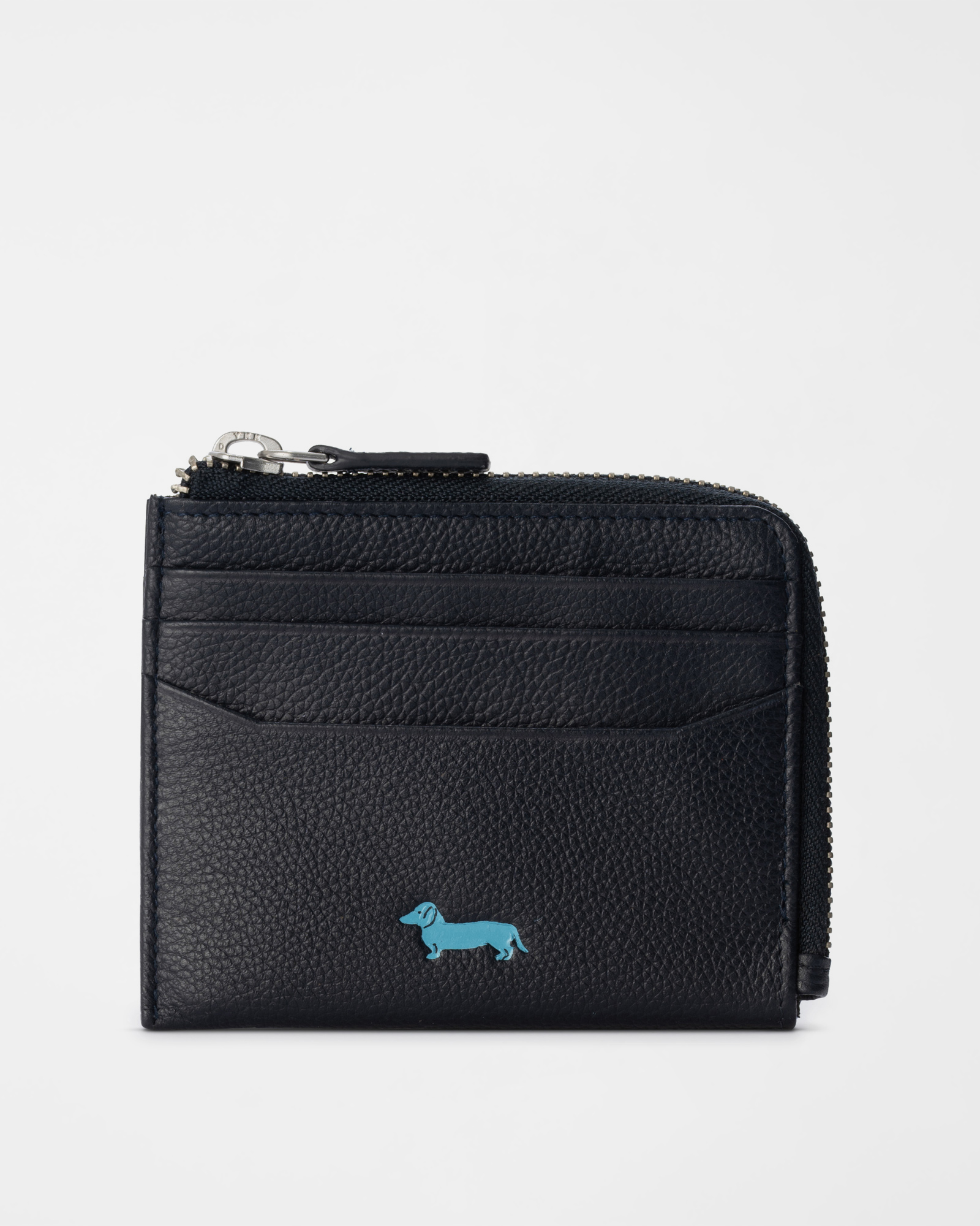 Men&rsquo;s Wallet with Zip Pocket in Genuine Navy Blue Leather