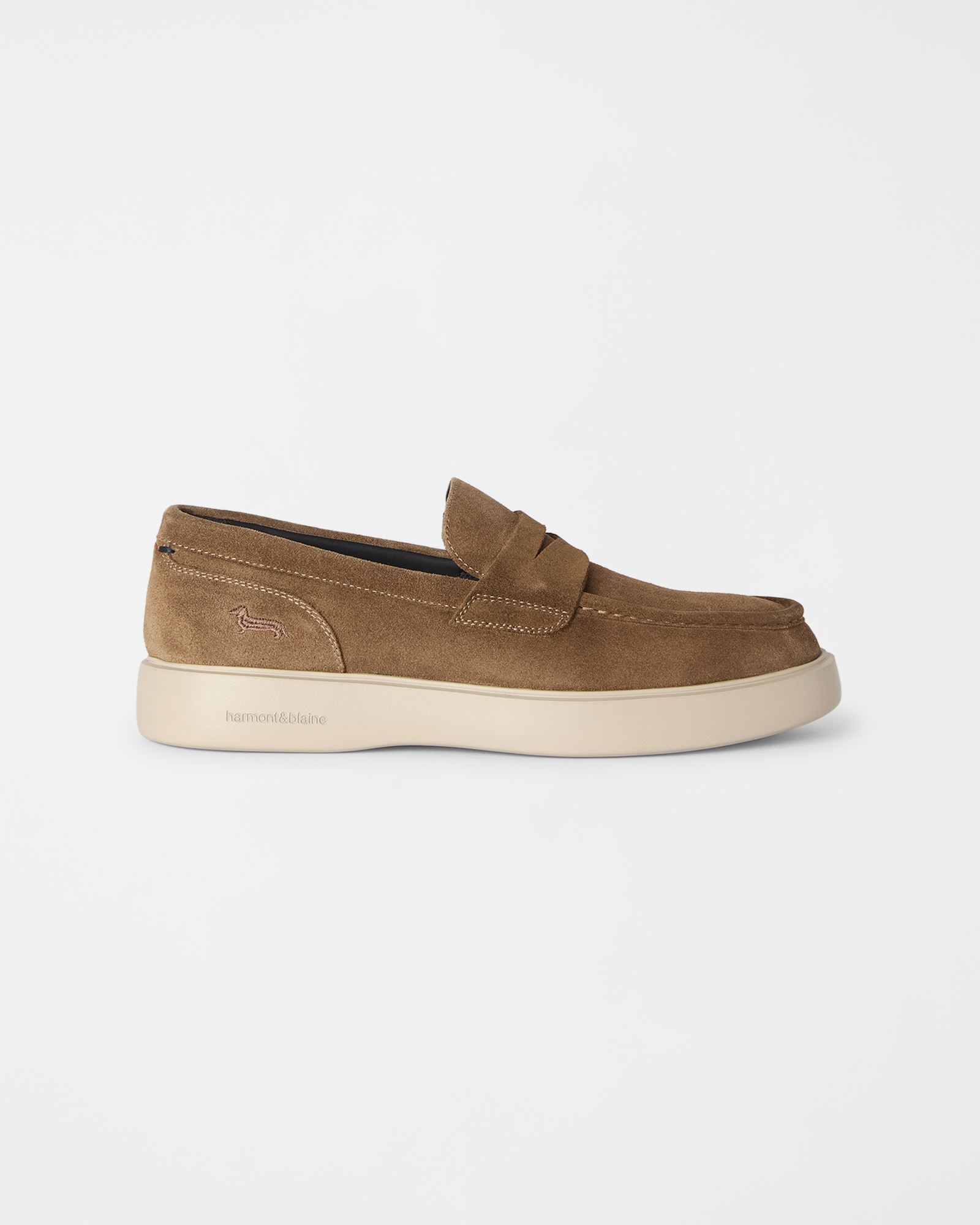 Men's sand-colored suede slip-on loafers