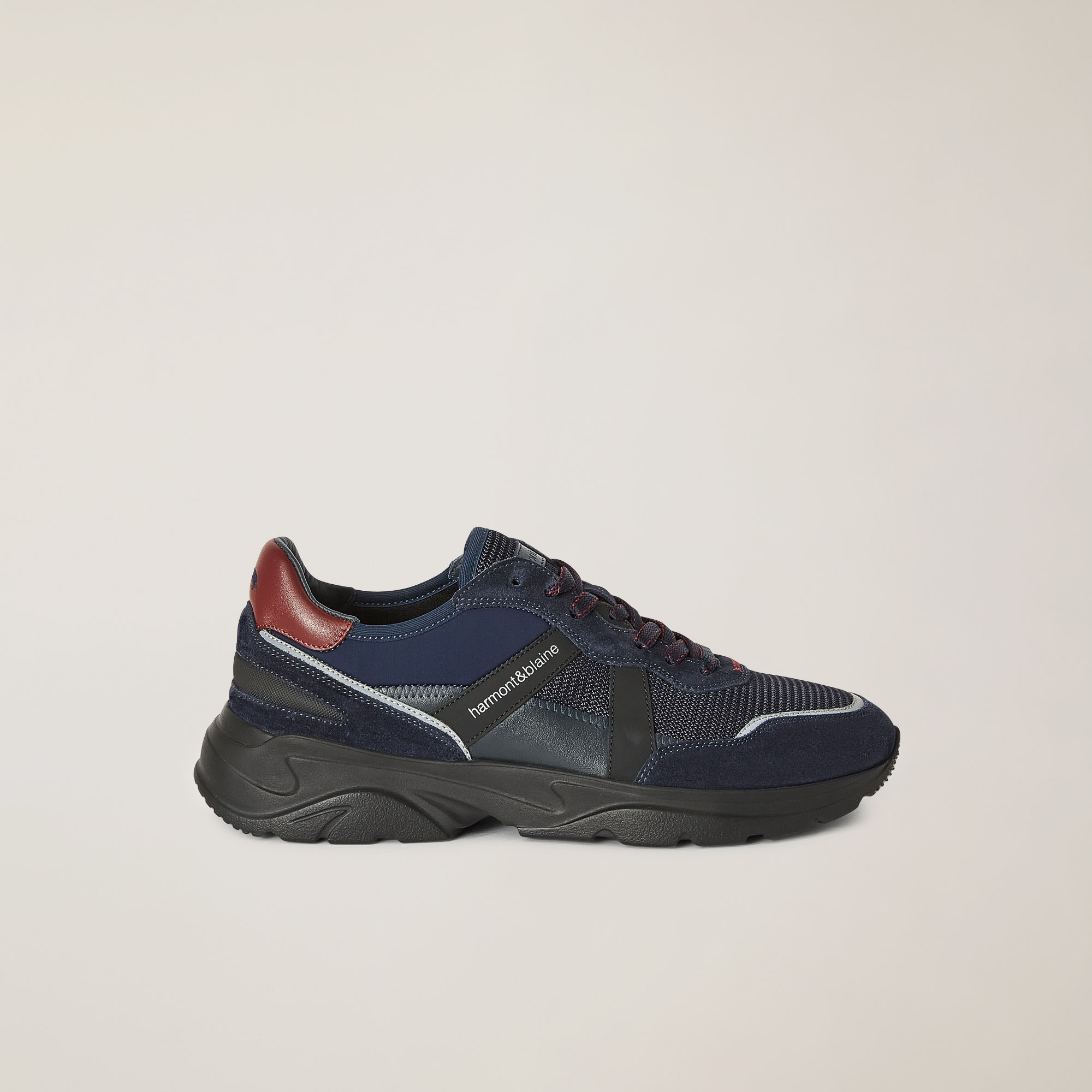 Sneaker Da Running In Pelle E Tessuto, Blu/Rosso, large image number 0