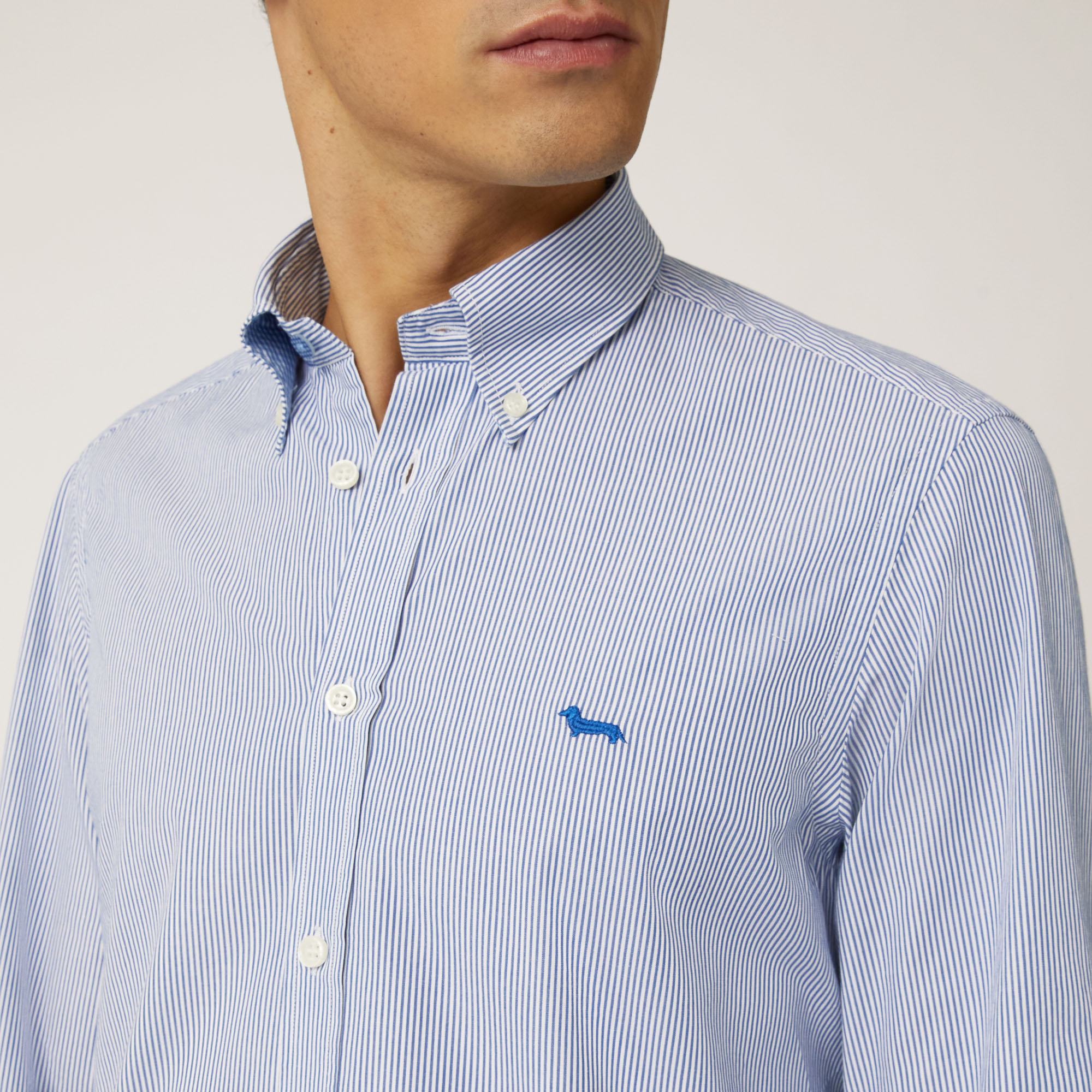 Camisa De Algodón Orgánico De Microrrayas Con Interiores A Contraste, Azul, large image number 2