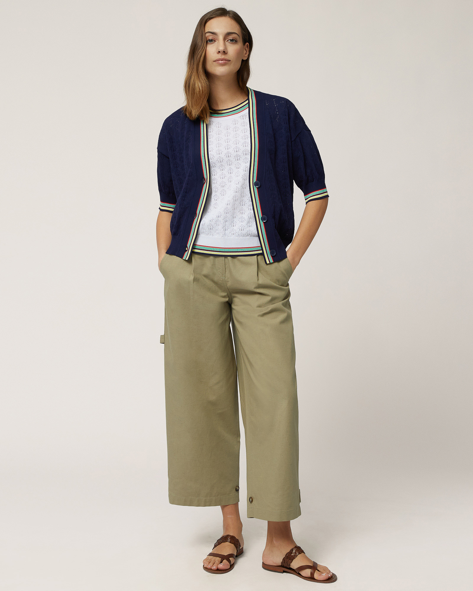 Cardigan mit Lochmuster und Streifen, Marineblau, large image number 3