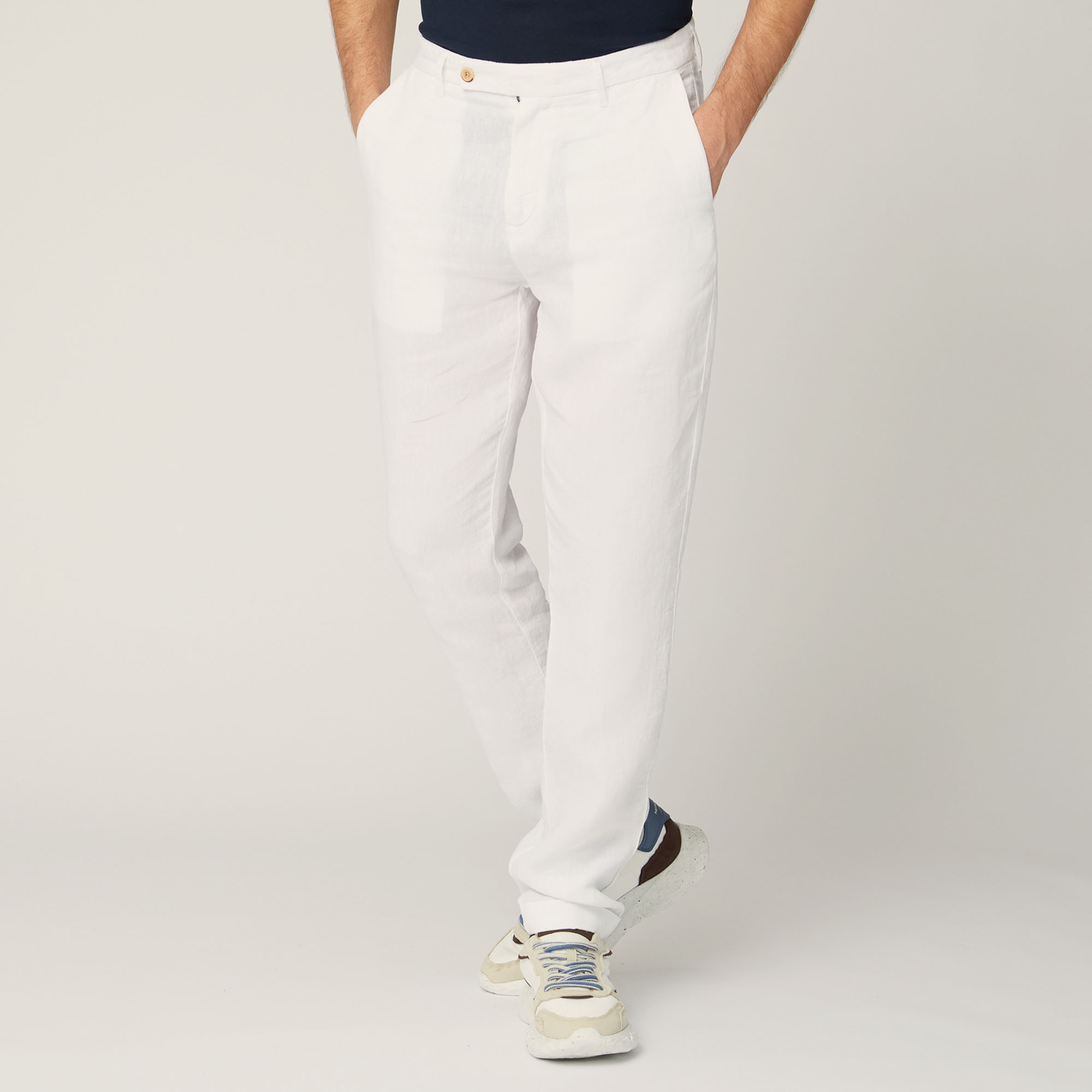 Pantaloni In Lino, Bianco, large image number 0