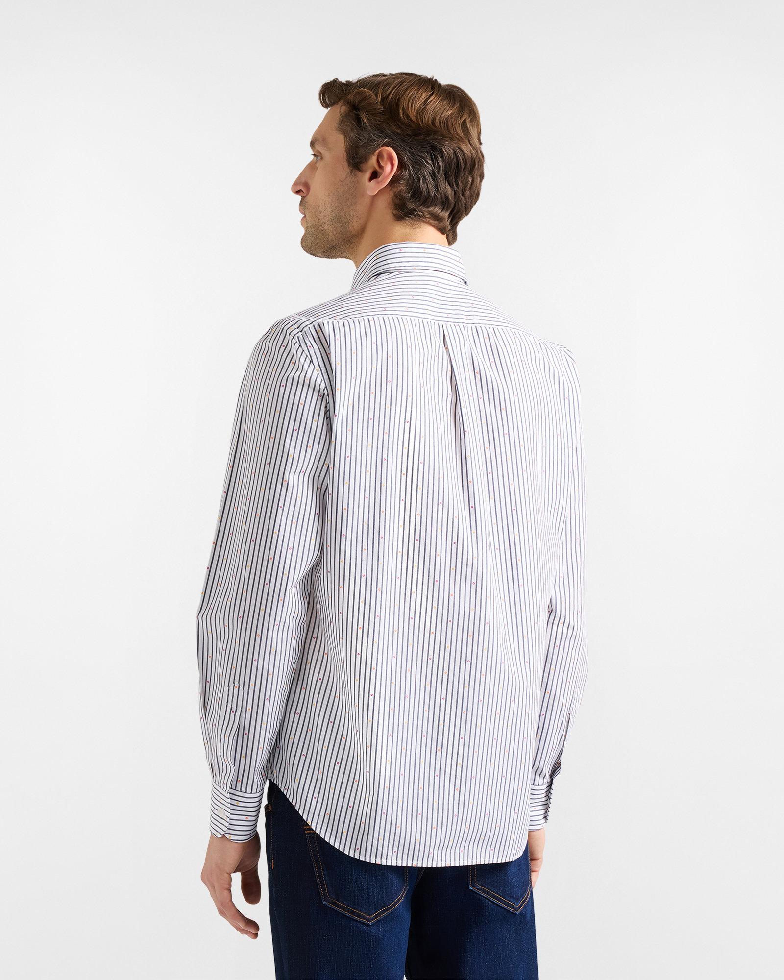 Men's shirt with stripes and micro pattern, Navy Blue, large image number 2