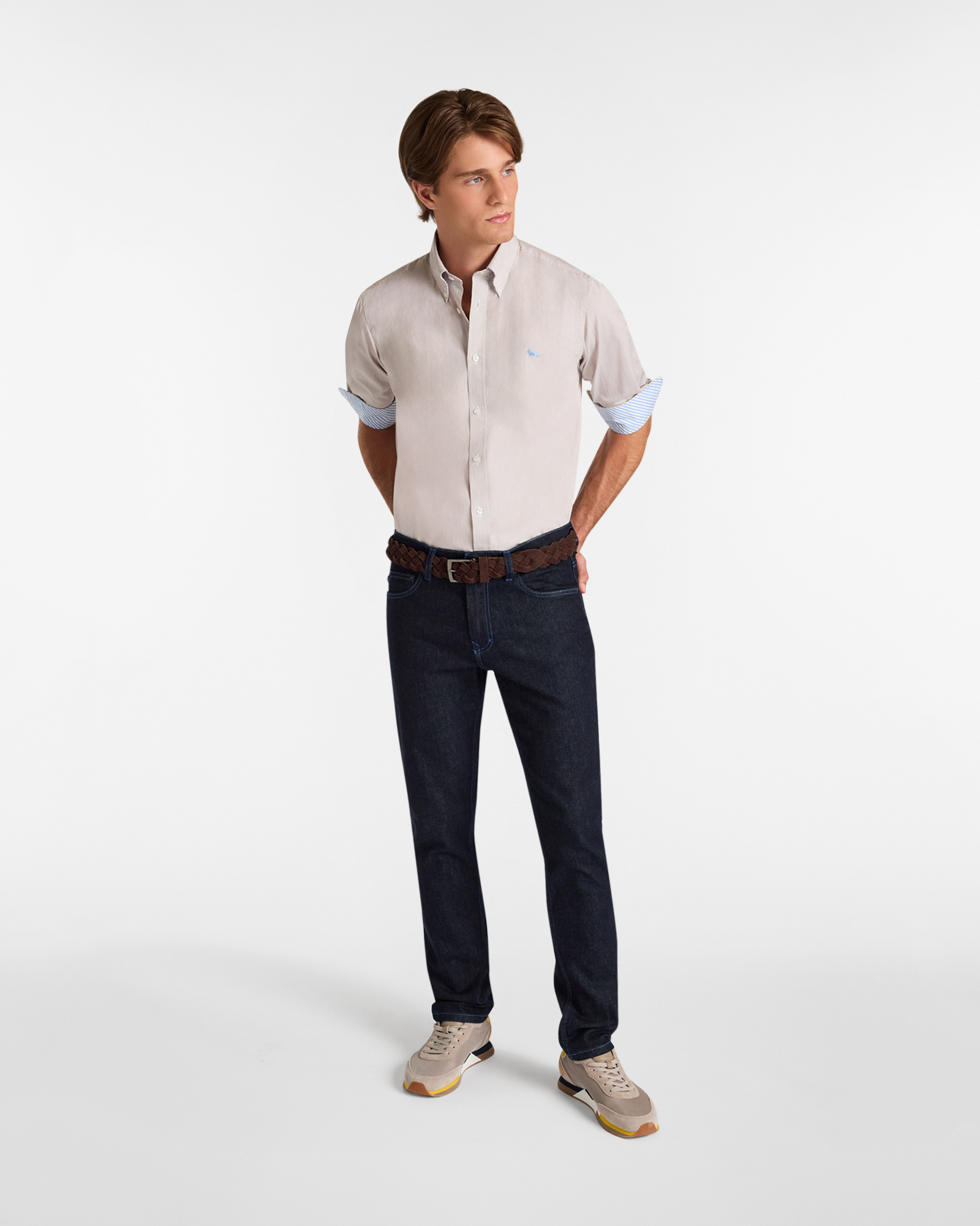 Microstripe Shirt with Dachshund, Dove Gray, large image number 3