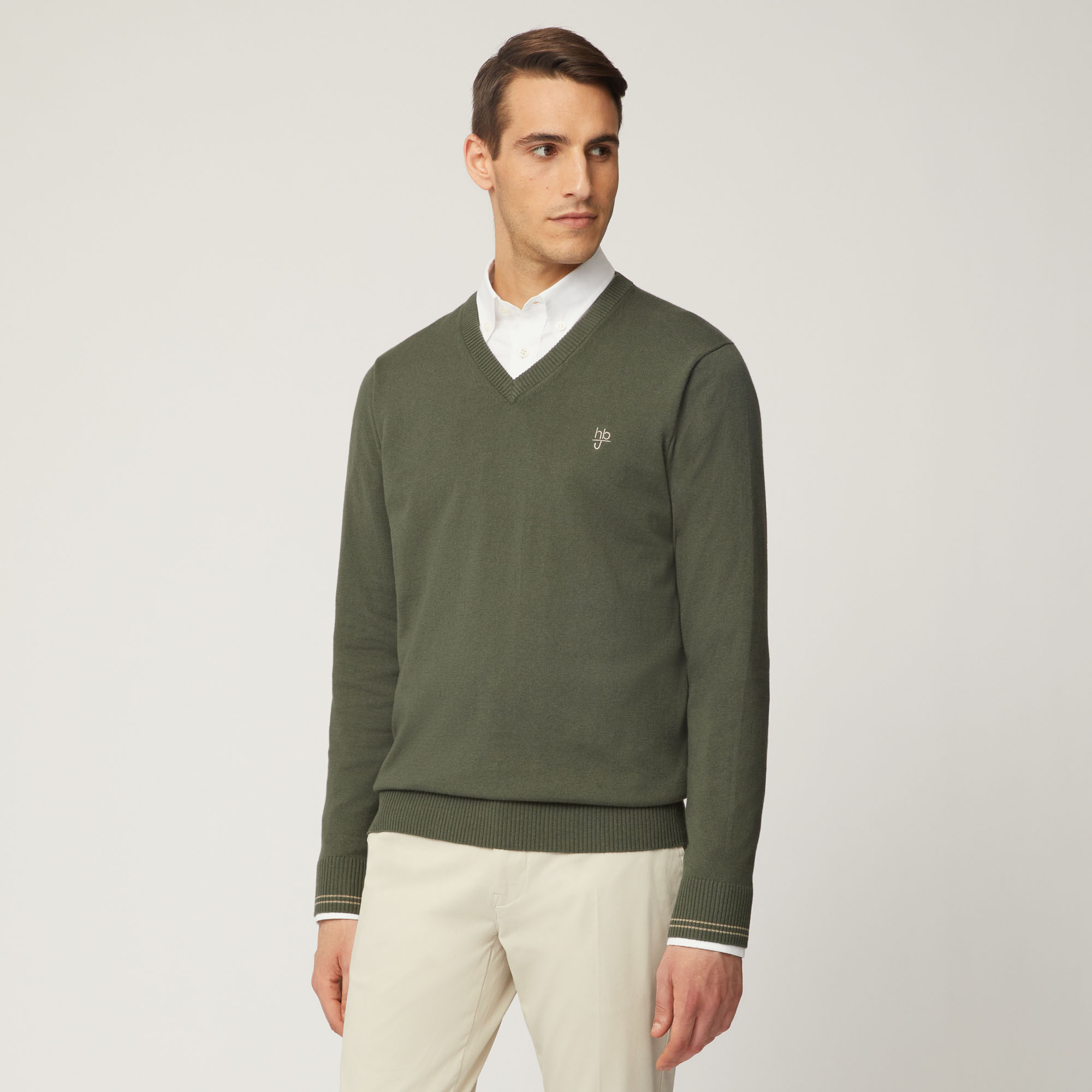 Pullover Con Scollo A V E Dettagli A Contrasto, Verde Petrolio, large image number 0