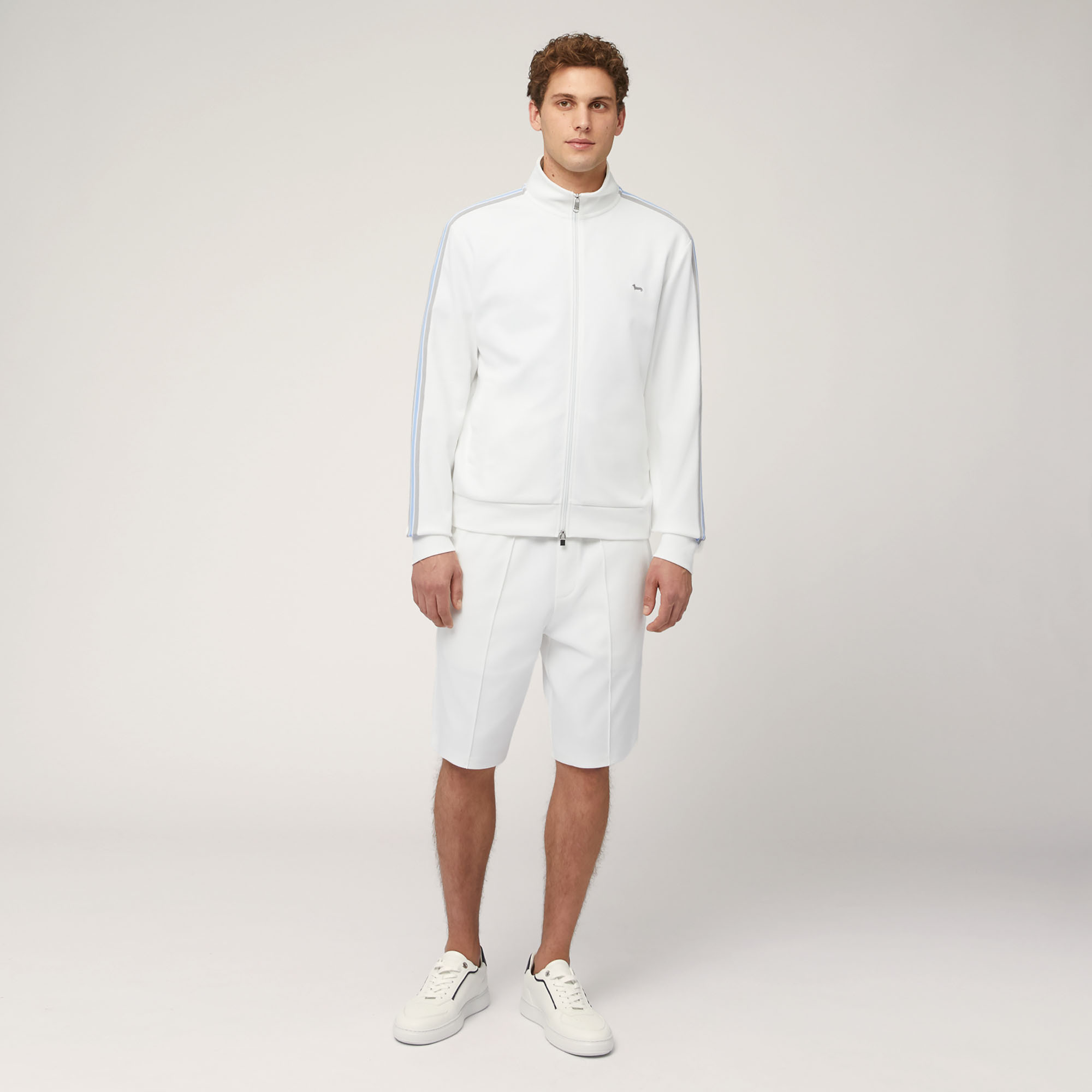 Sweatshirt aus Stretch-Baumwolle mit durchgehendem Reißverschluss und gestreiftem Band, Weiß, large image number 3